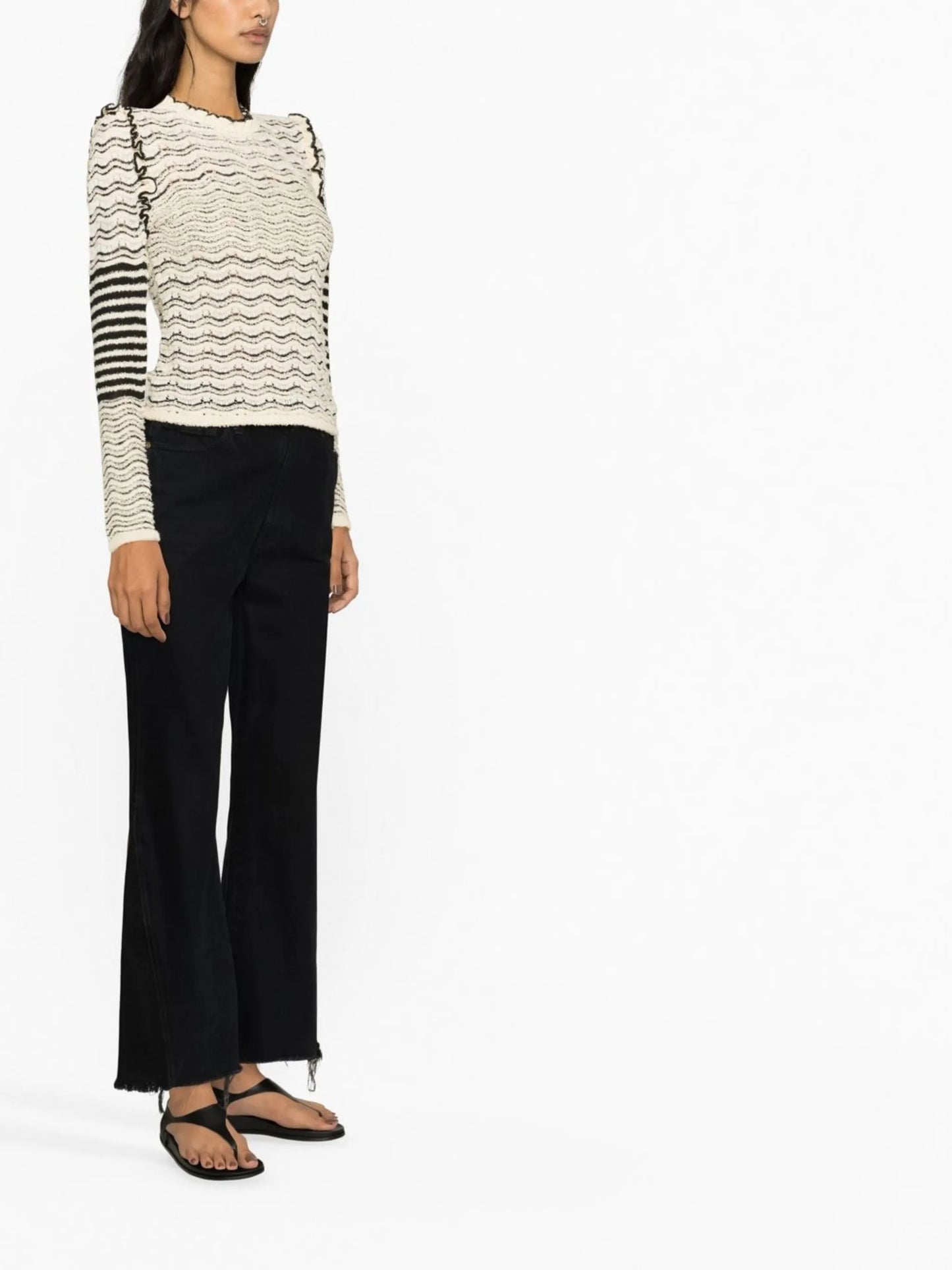 Beige Textured Wave Knit Top