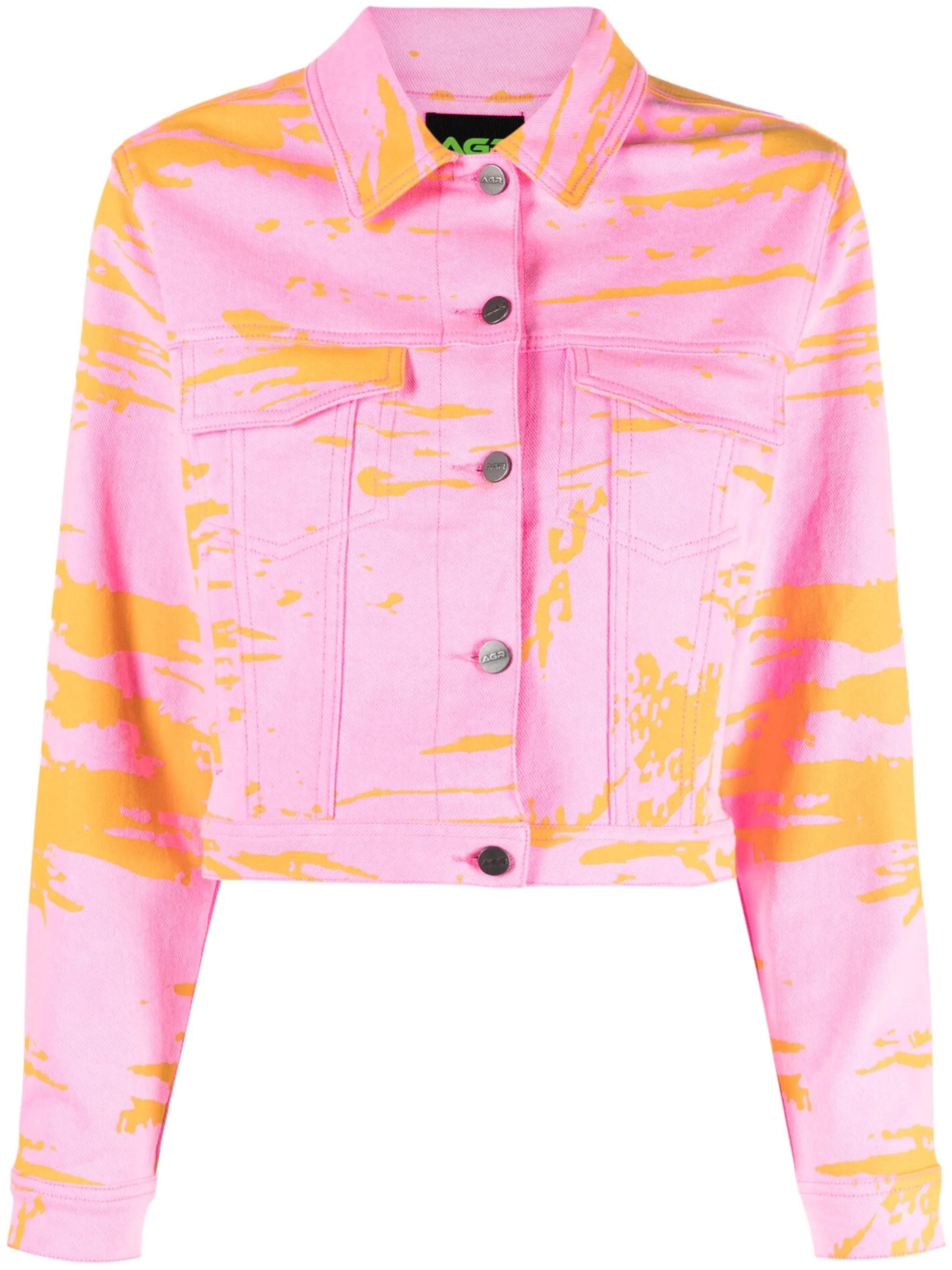 abstract-print cropped denim jacket