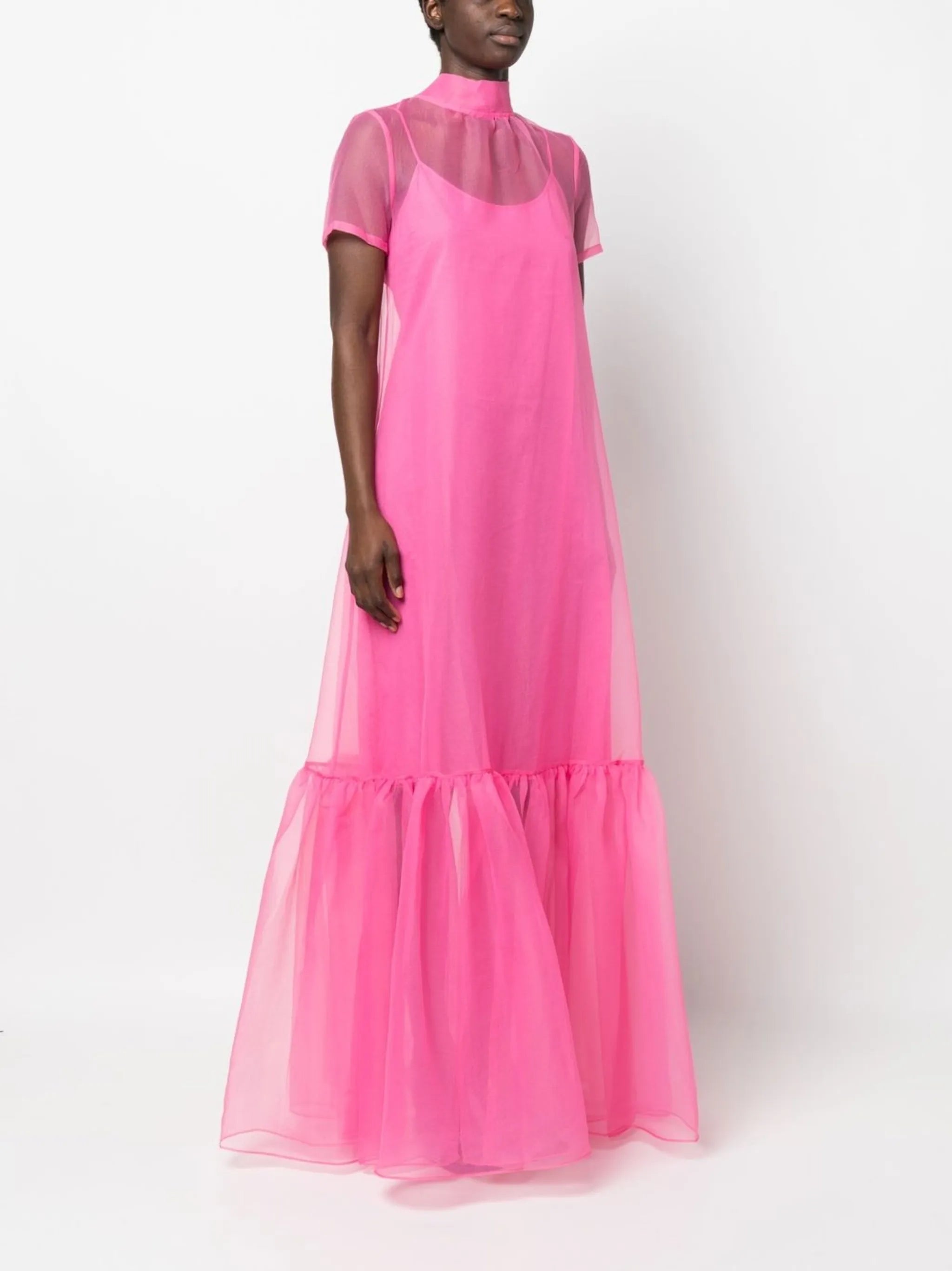 Calluna high-neck tiered organza gown