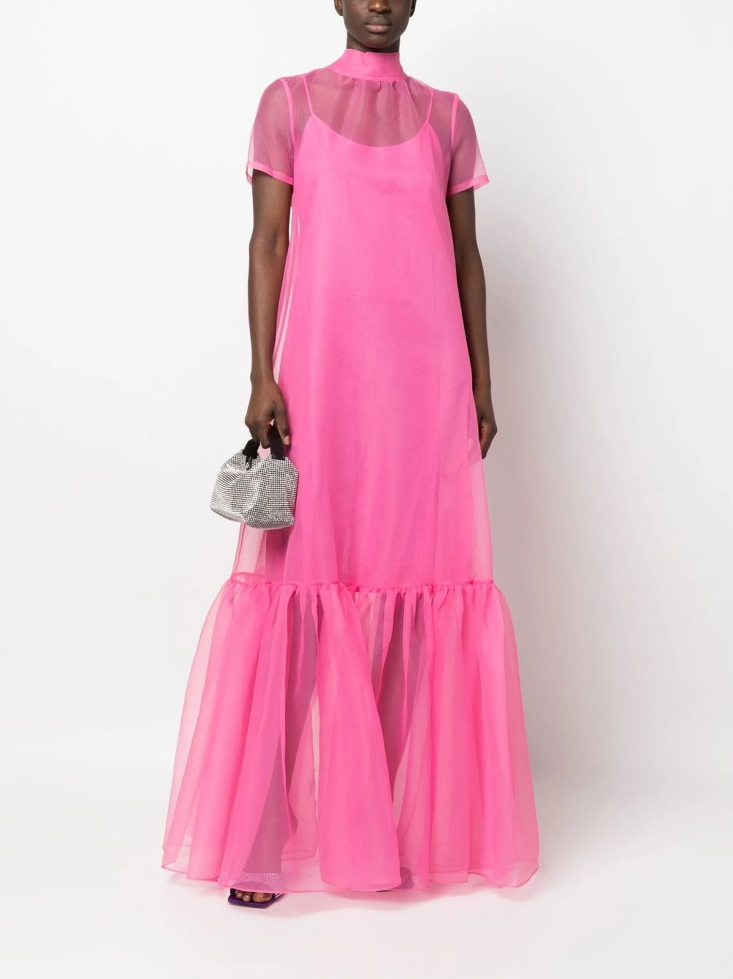 Calluna high-neck tiered organza gown