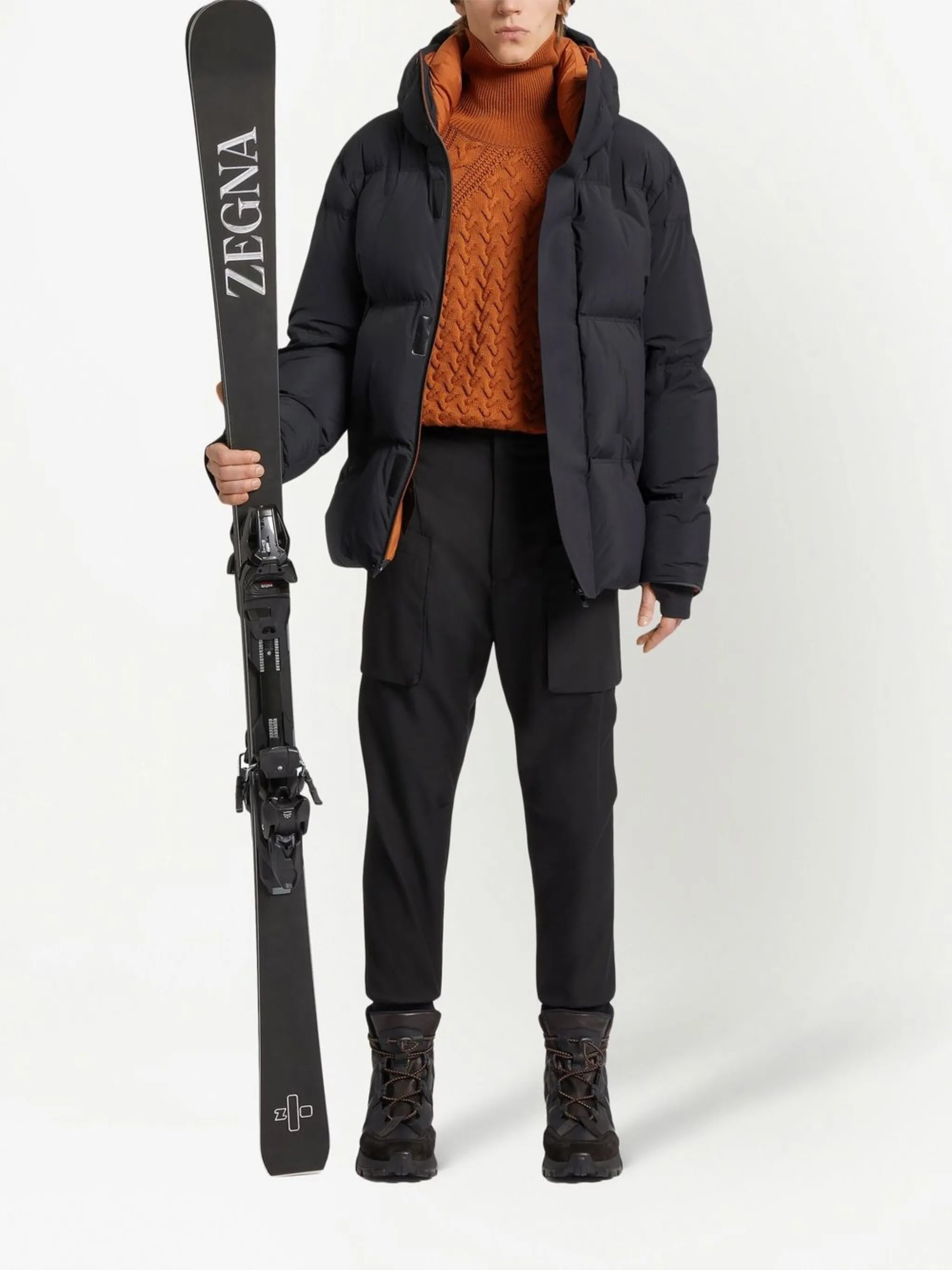 down-filled laminated hooded jacket