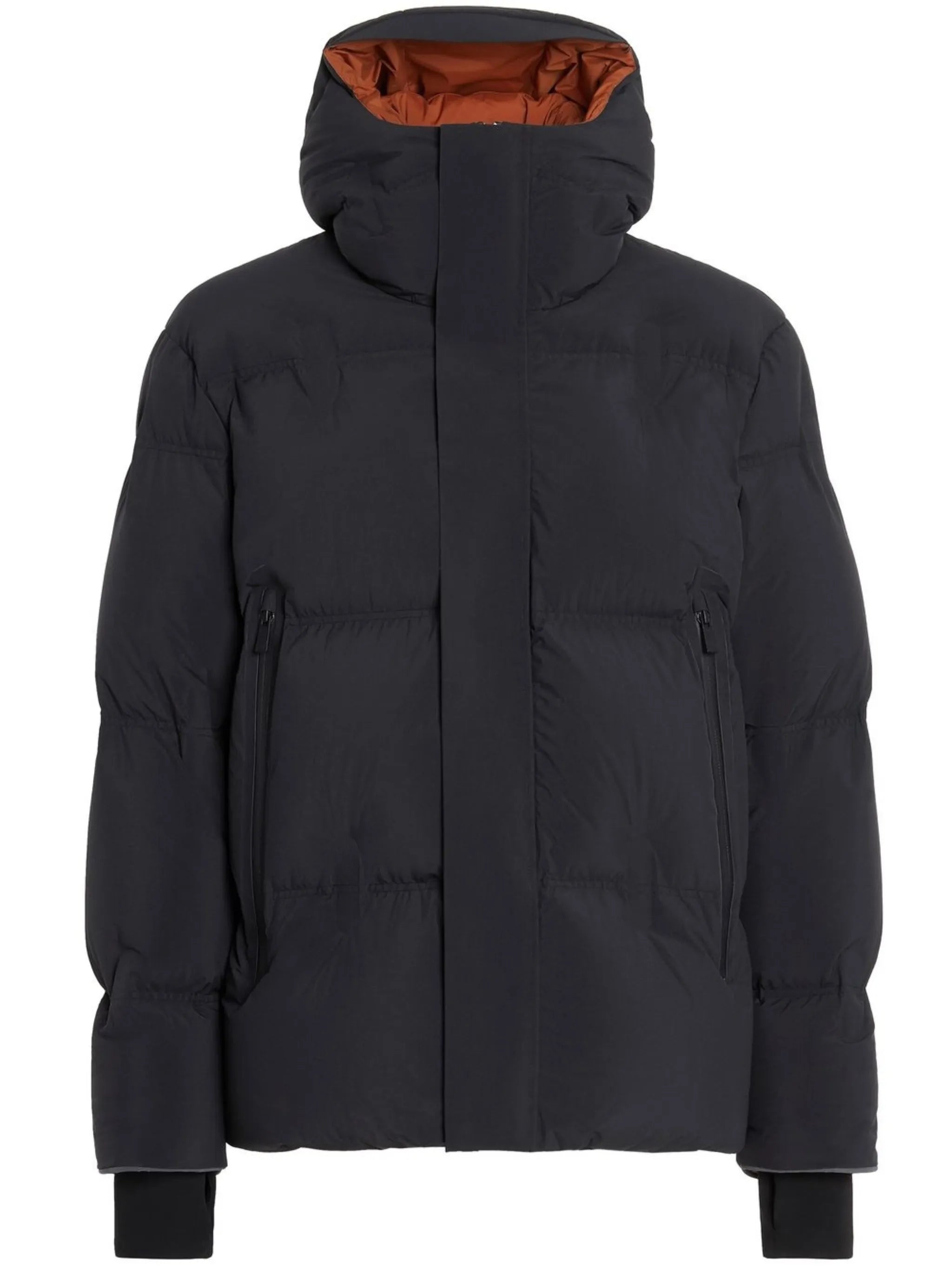 down-filled laminated hooded jacket