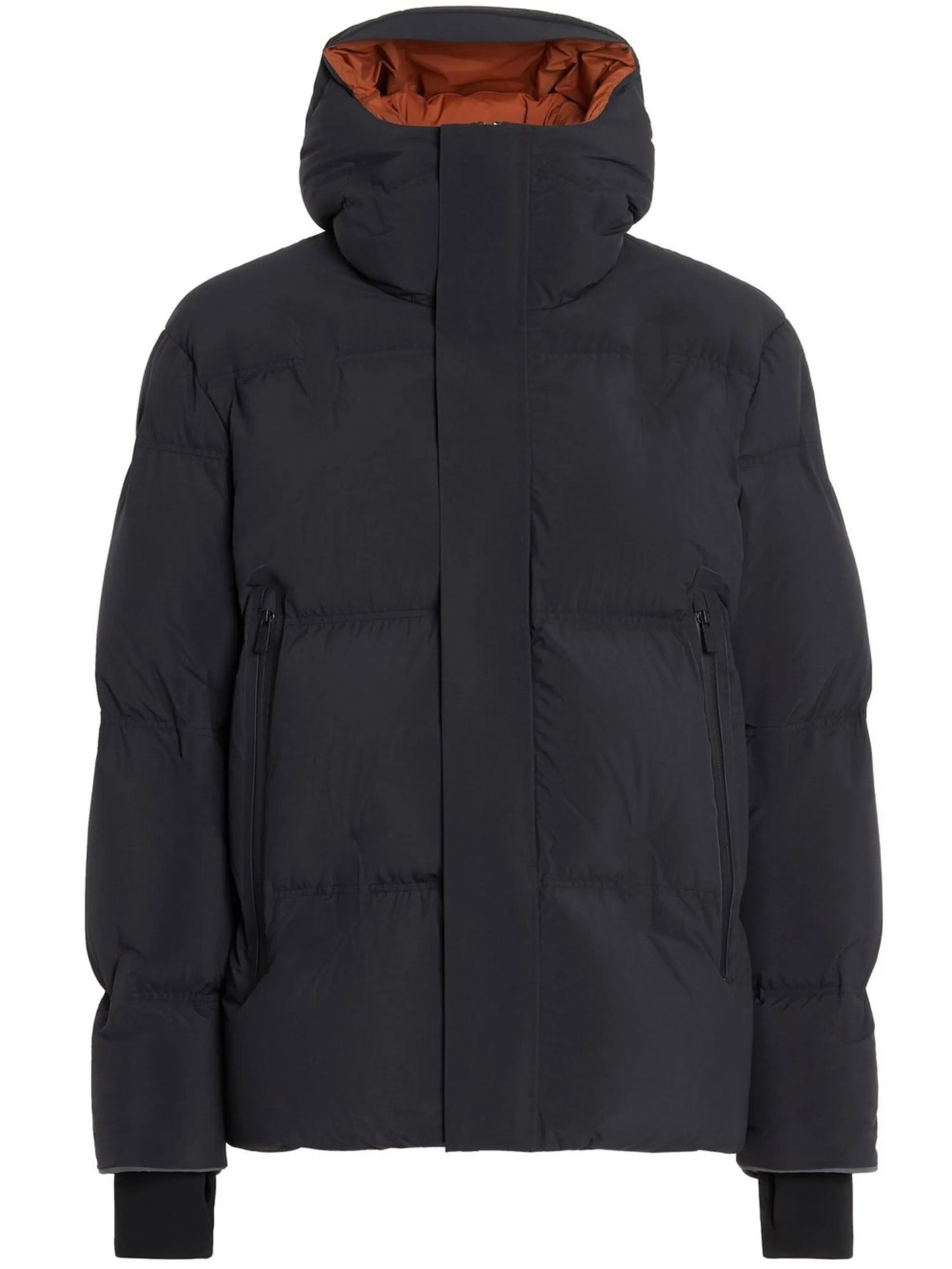 down-filled laminated hooded jacket