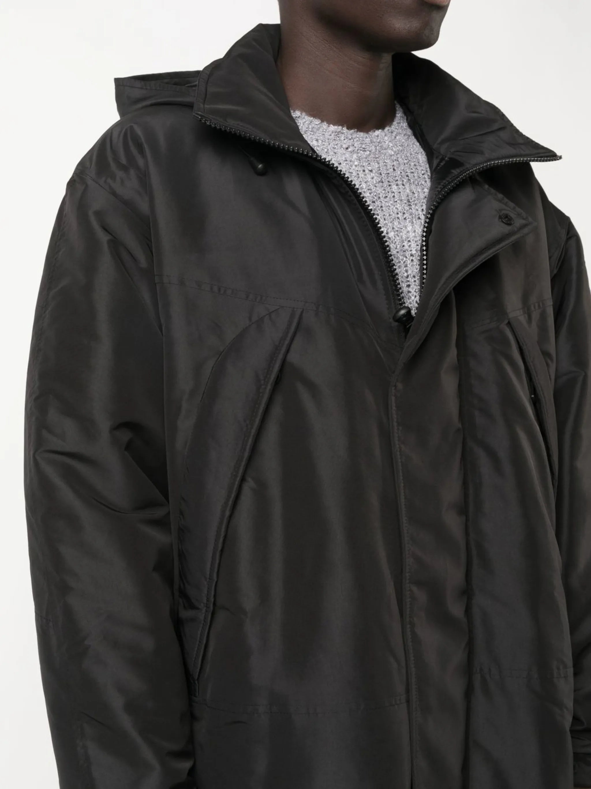 hooded concealed-fastening parka coat