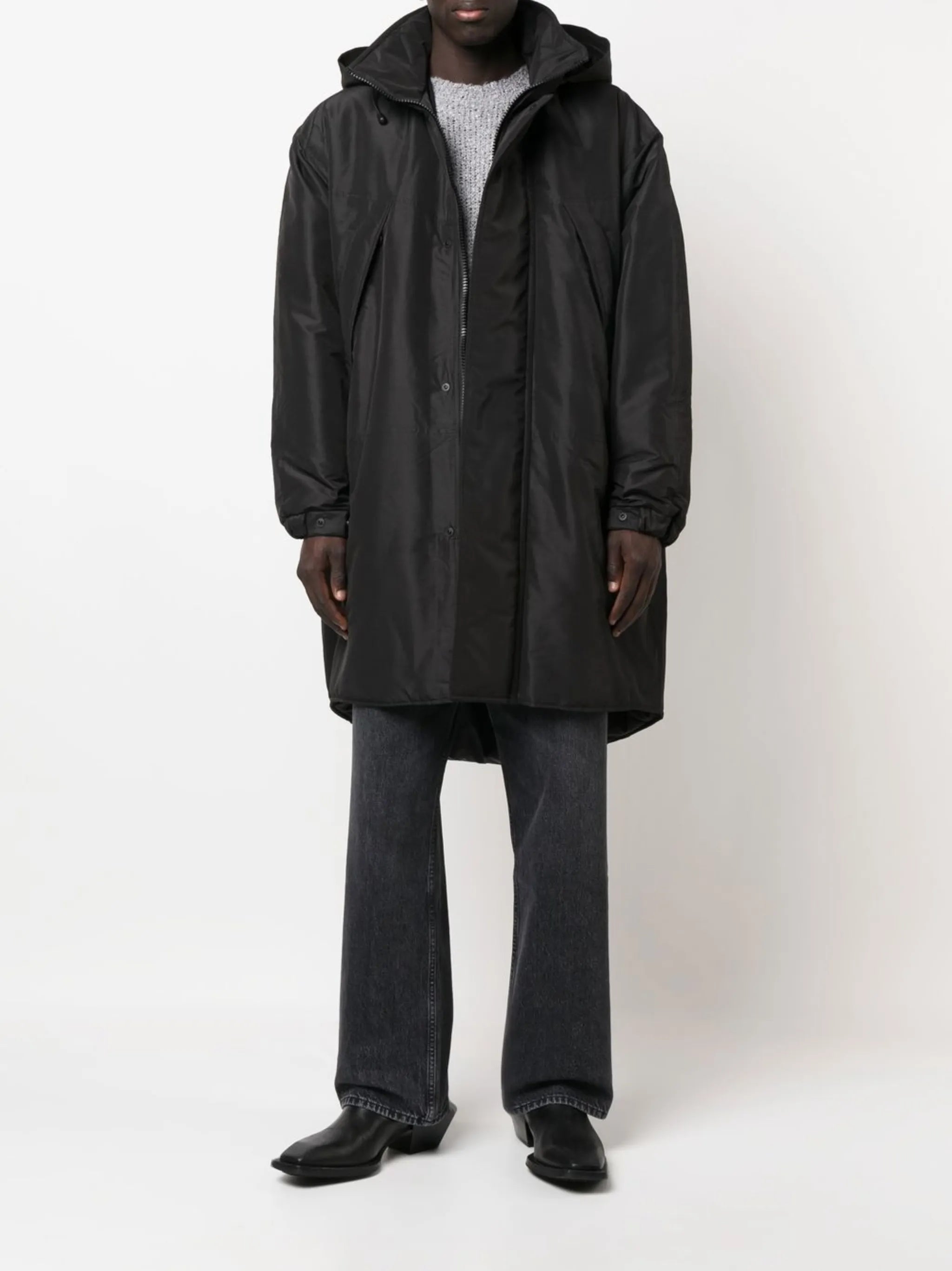 hooded concealed-fastening parka coat