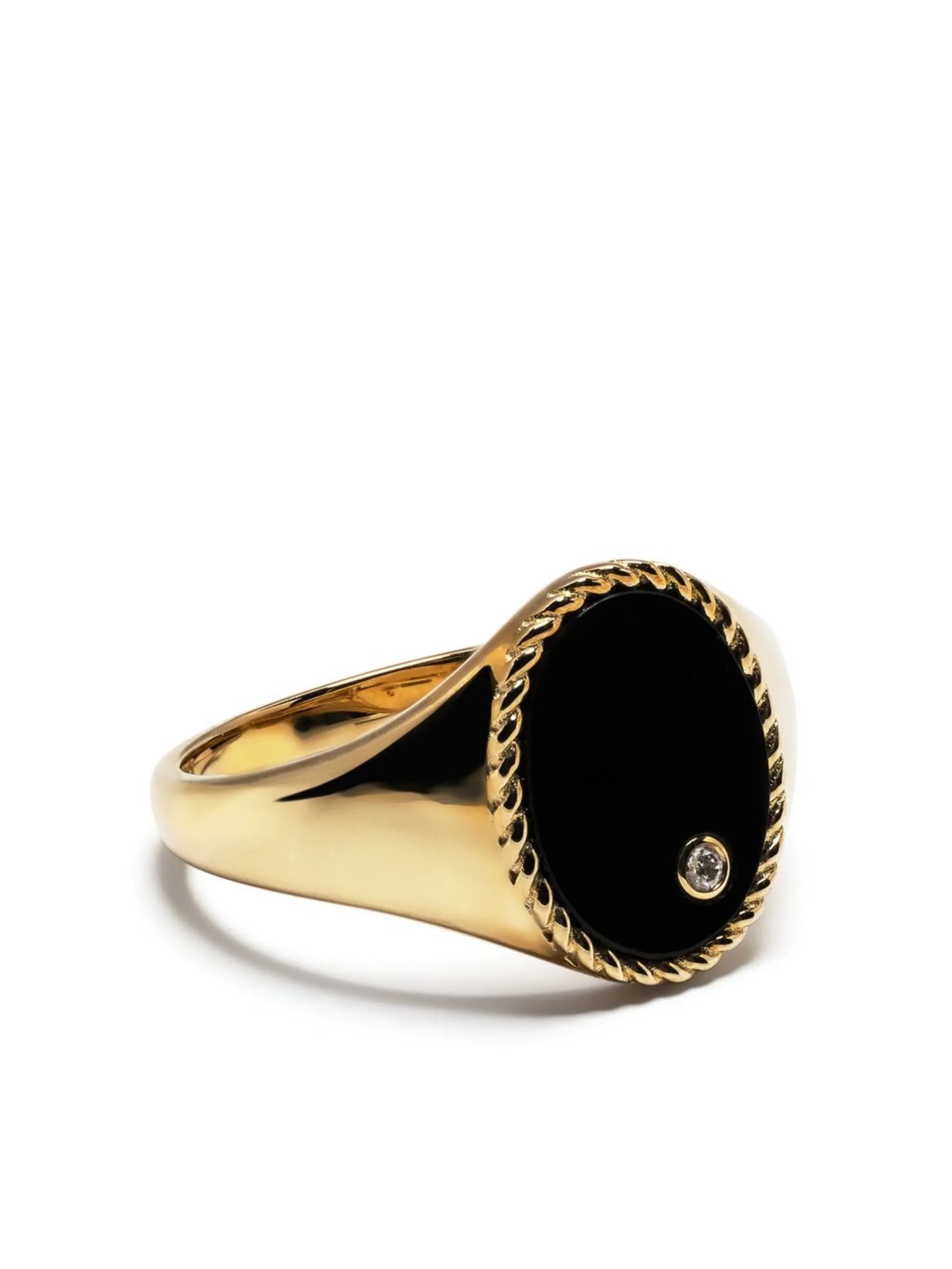 9kt yellow gold onyx and diamond signet ring