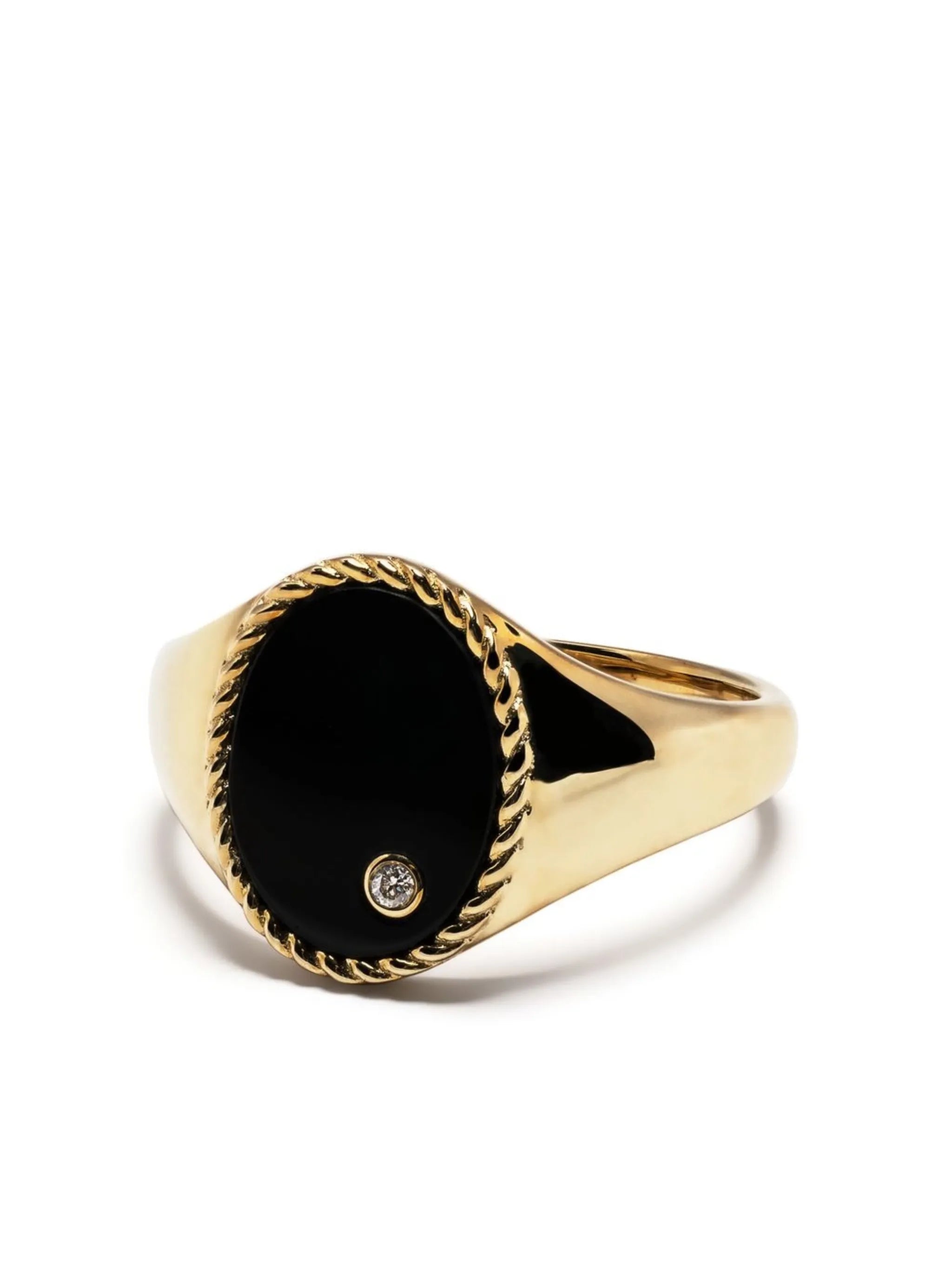 9kt yellow gold onyx and diamond signet ring