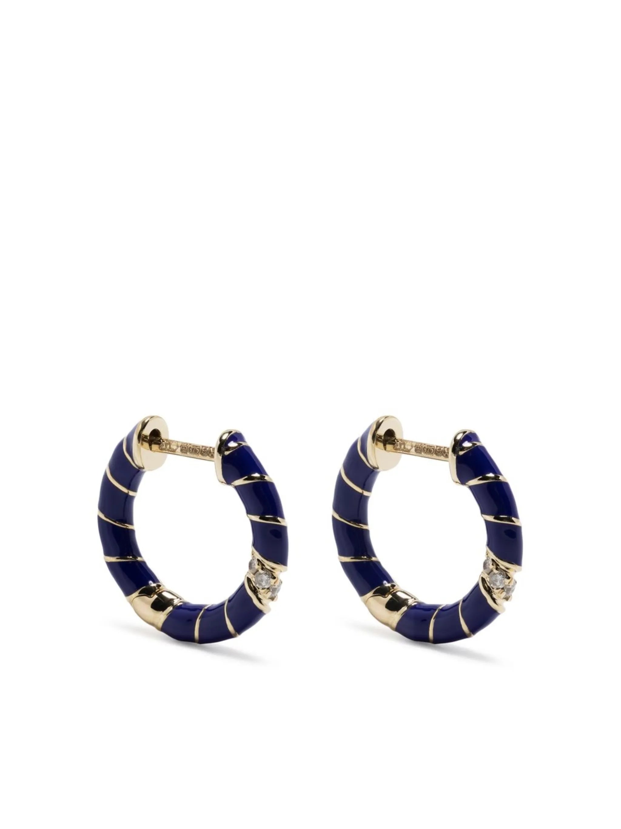 9kt yellow gold diamond and enamel hoop earring