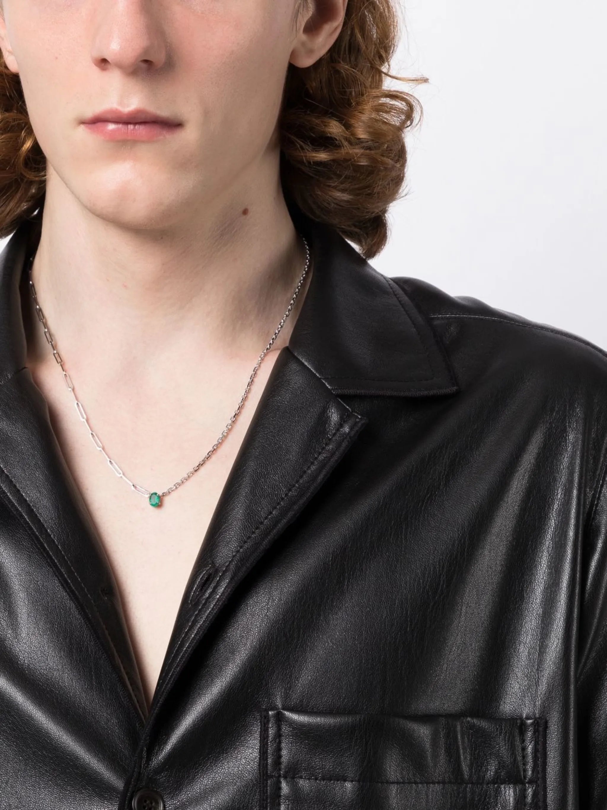 18kt white gold Collier emerald necklace