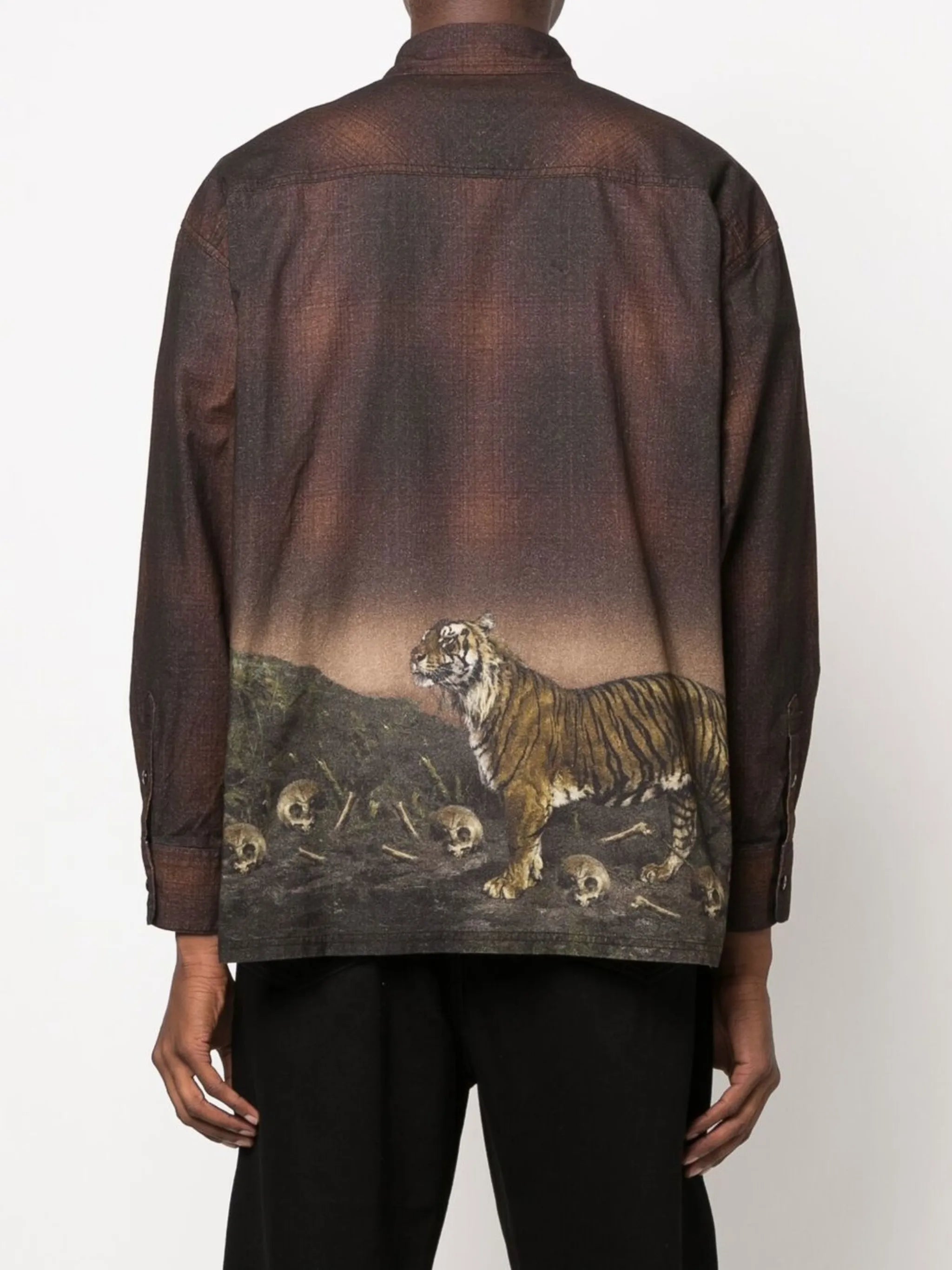 tiger-print checked shirt