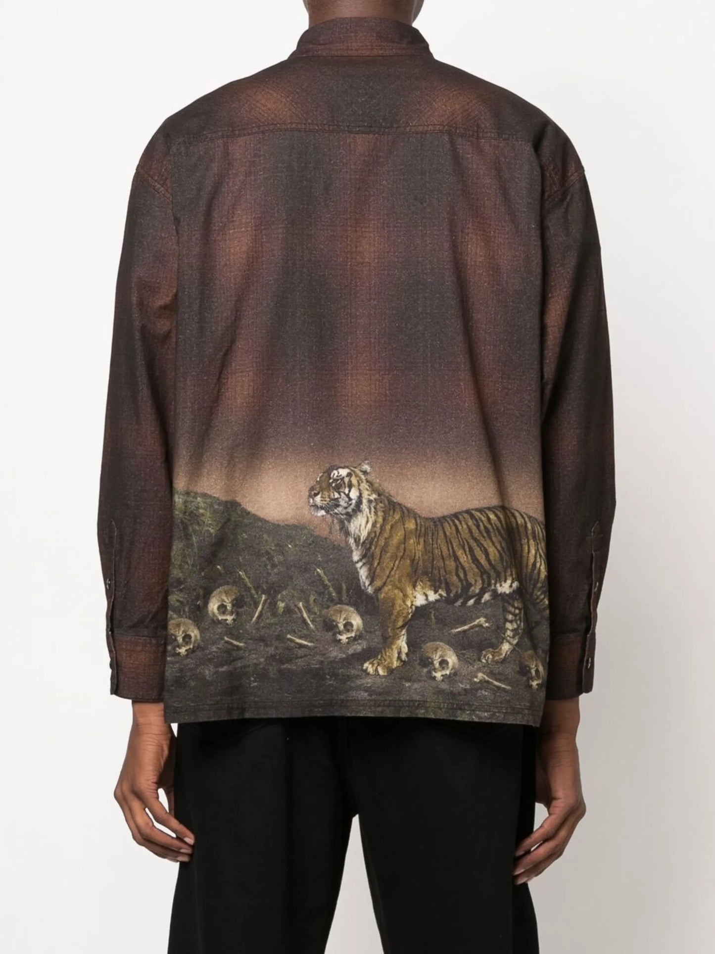tiger-print checked shirt