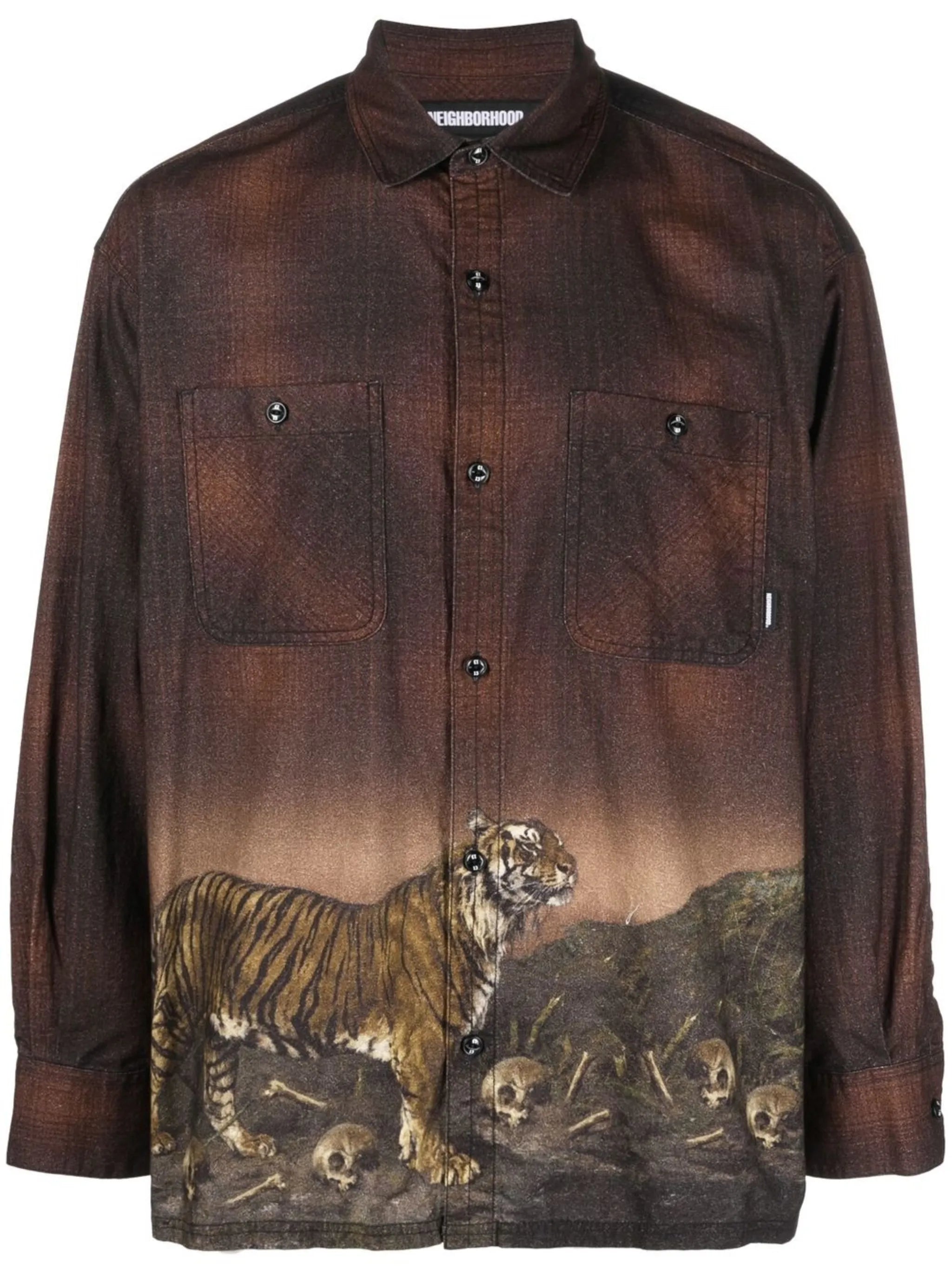 tiger-print checked shirt
