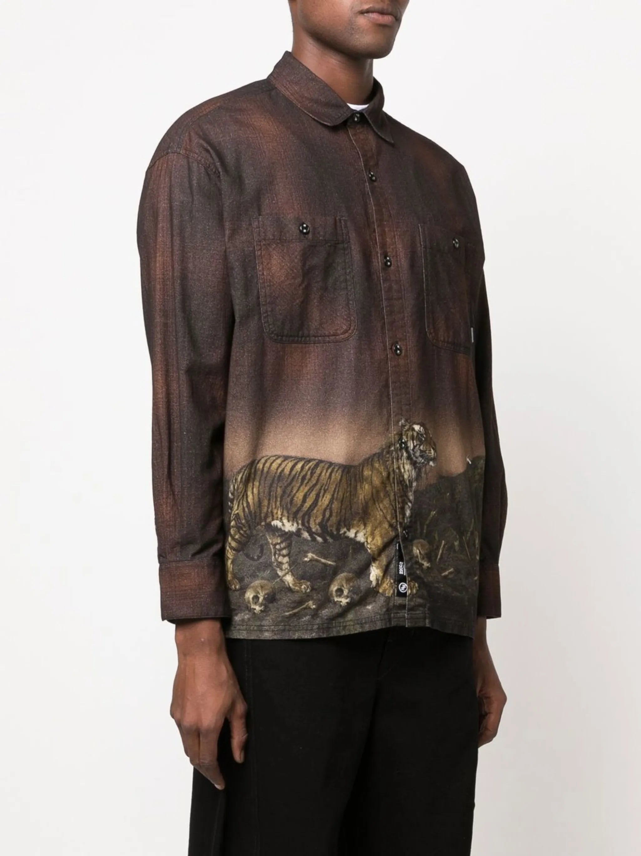 tiger-print checked shirt