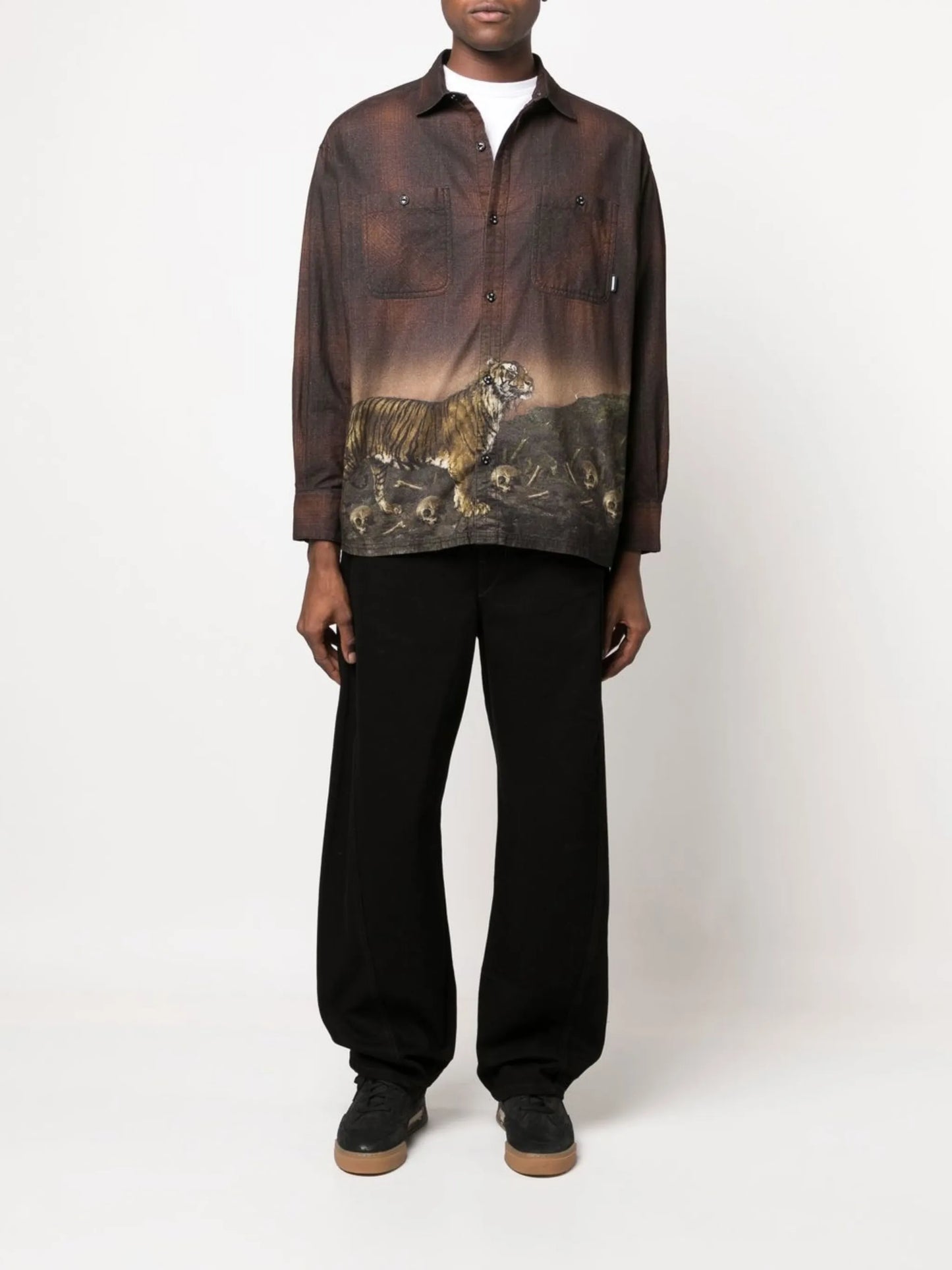 tiger-print checked shirt