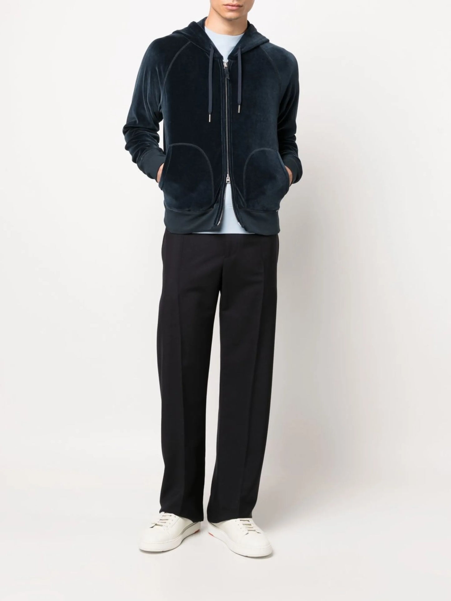 zipped velour hoodie