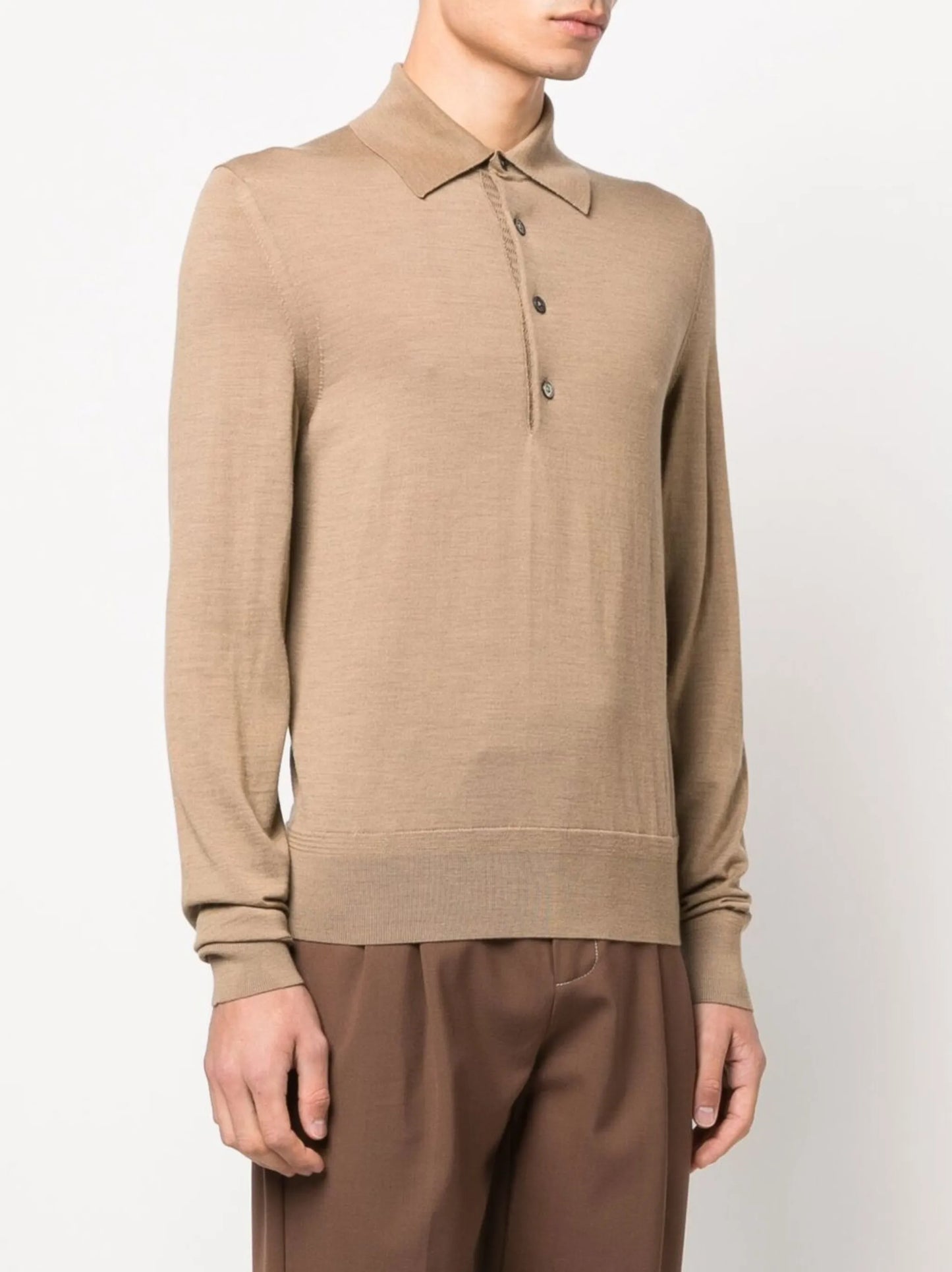 ribbed-knit long-sleeved polo shirt