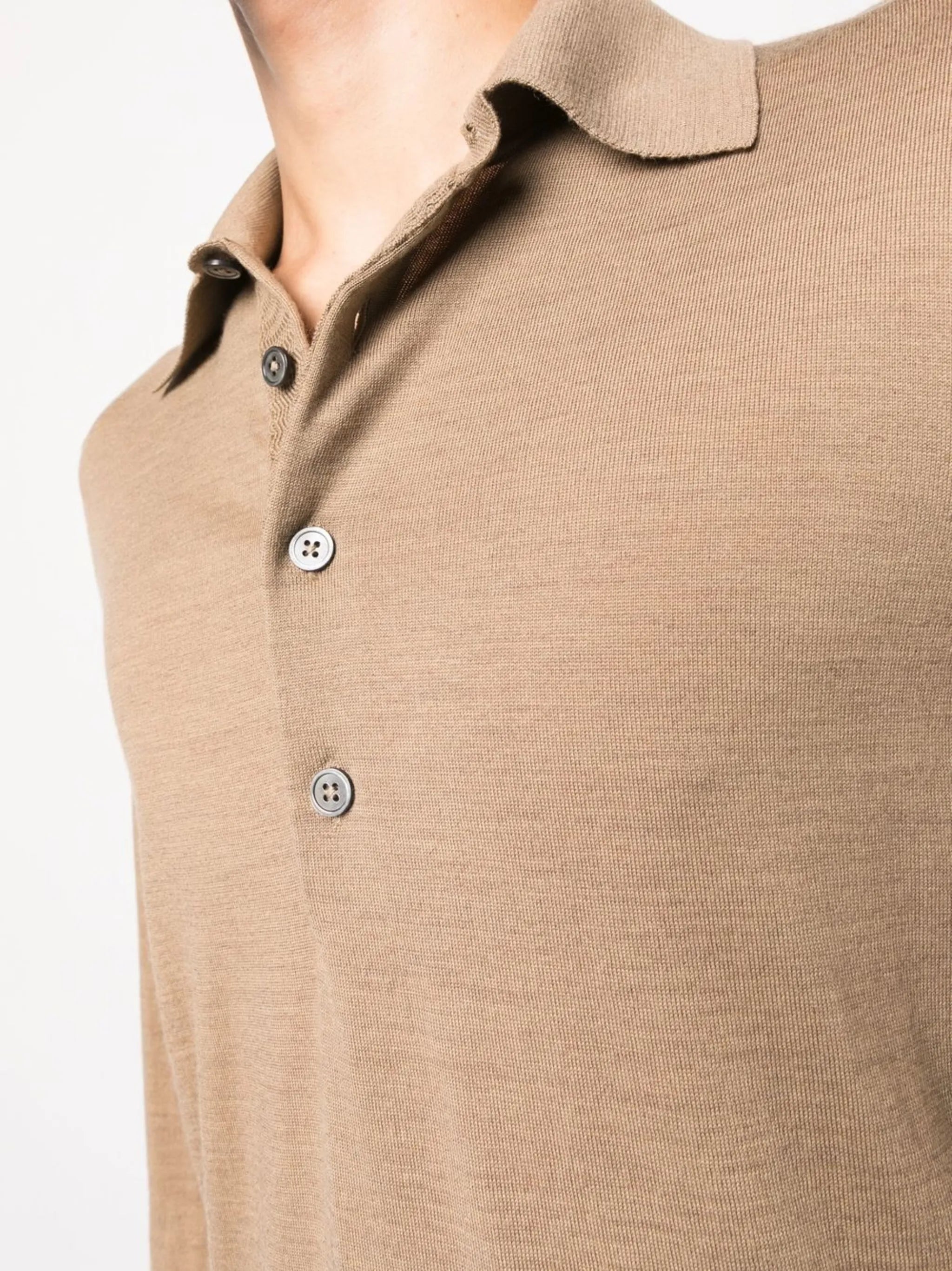 ribbed-knit long-sleeved polo shirt