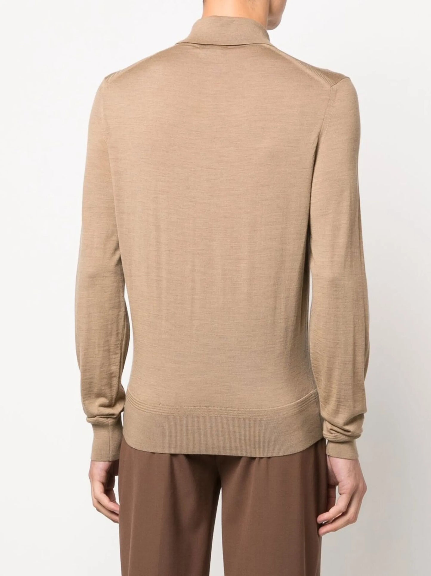 ribbed-knit long-sleeved polo shirt