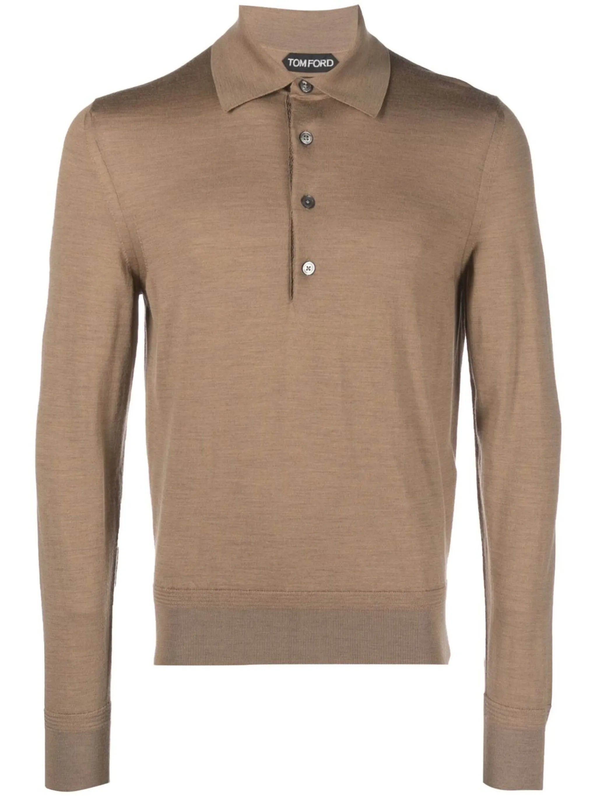ribbed-knit long-sleeved polo shirt
