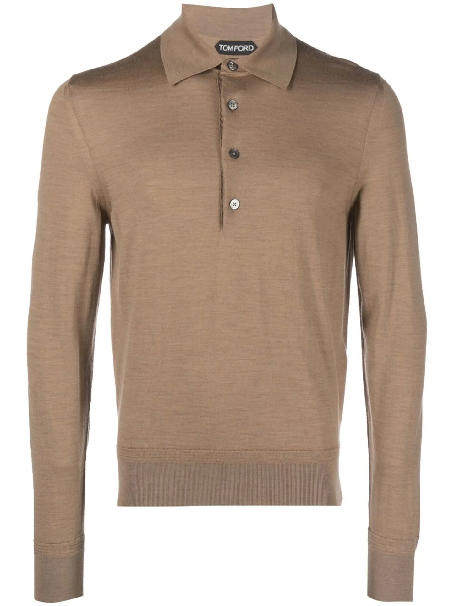 ribbed-knit long-sleeved polo shirt