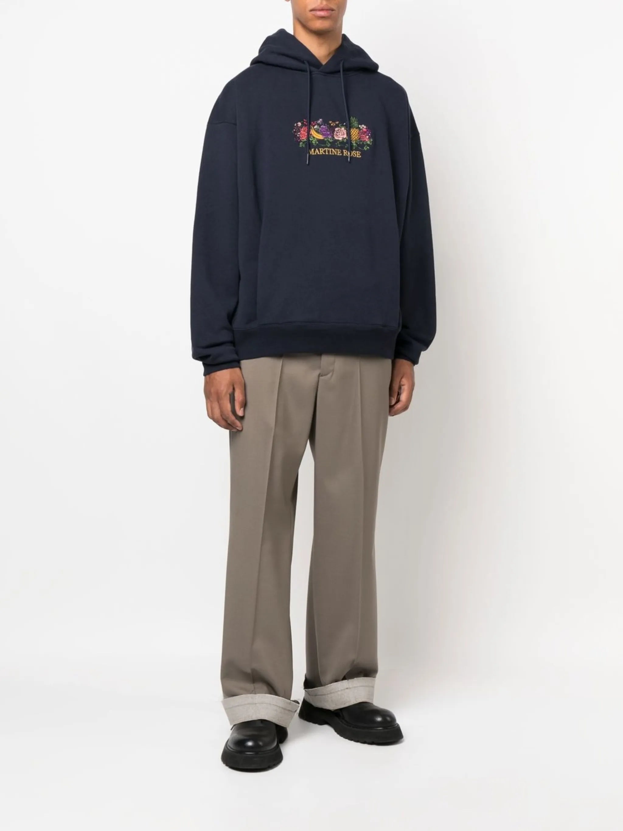 logo-embroidered drawstring hoodie
