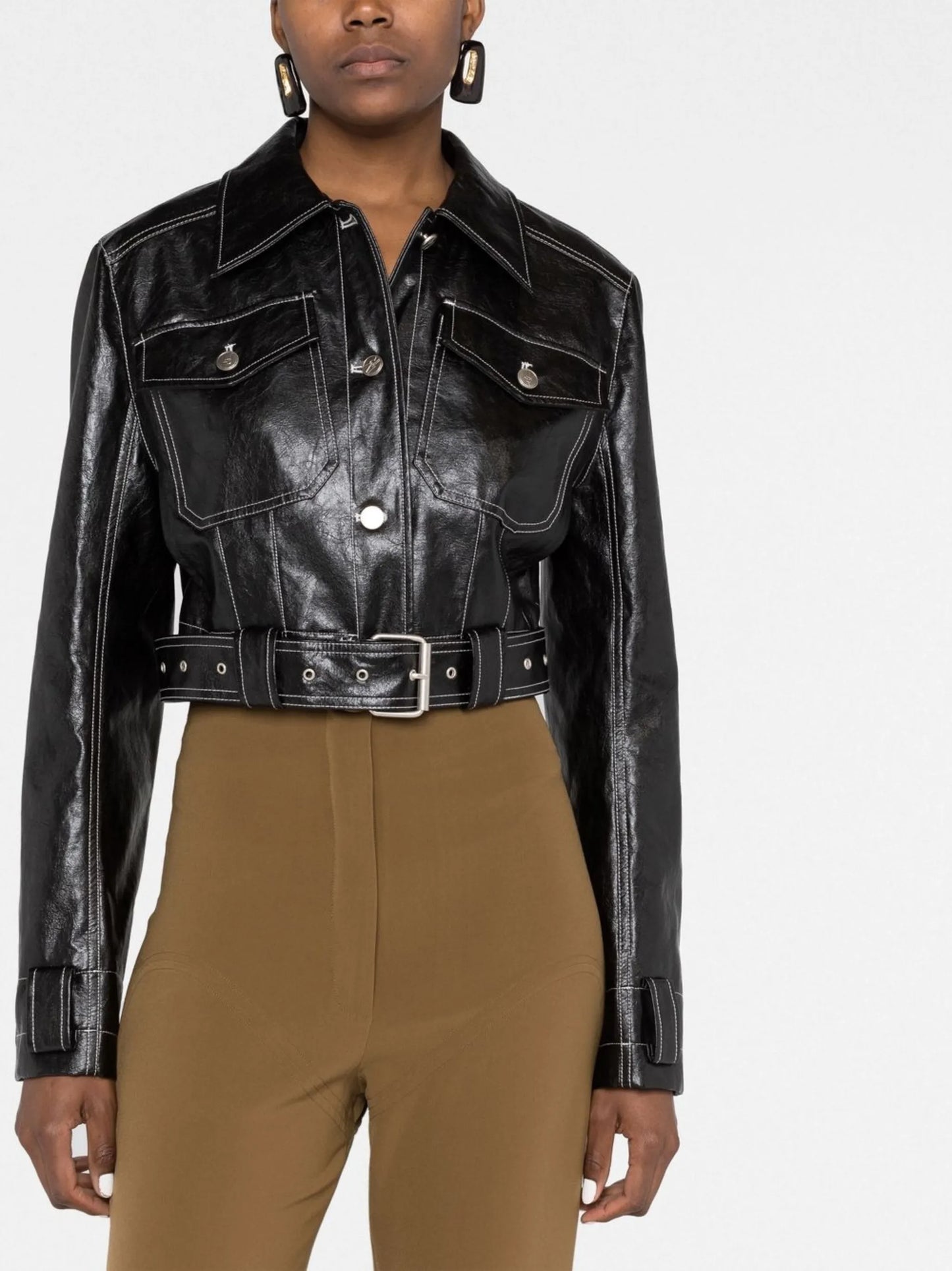 Stitched Faux Leather Jacket