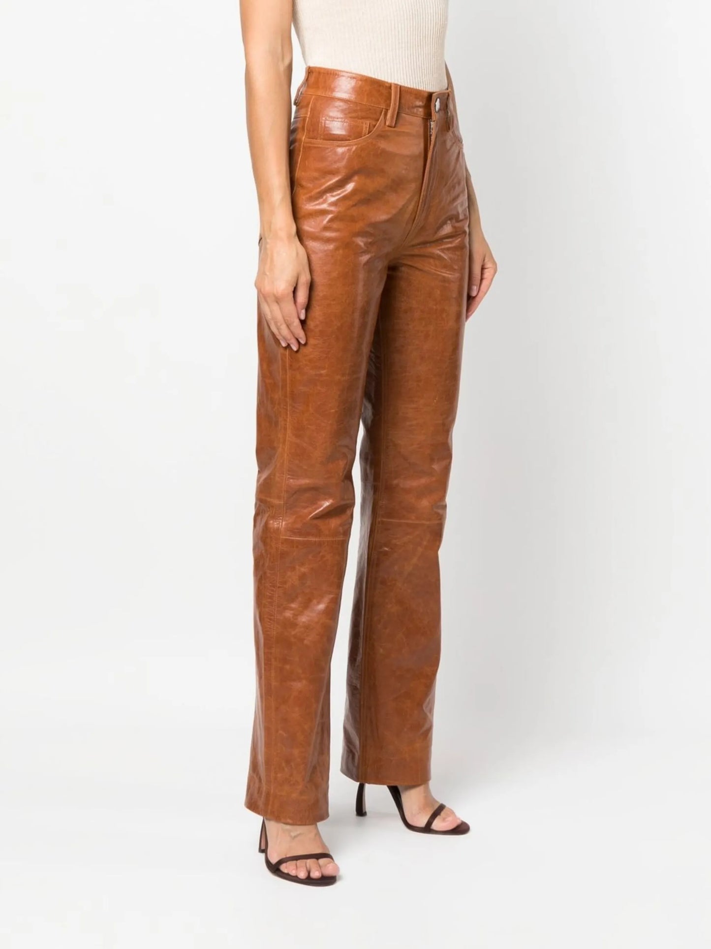 Lynn leather straight-leg trousers