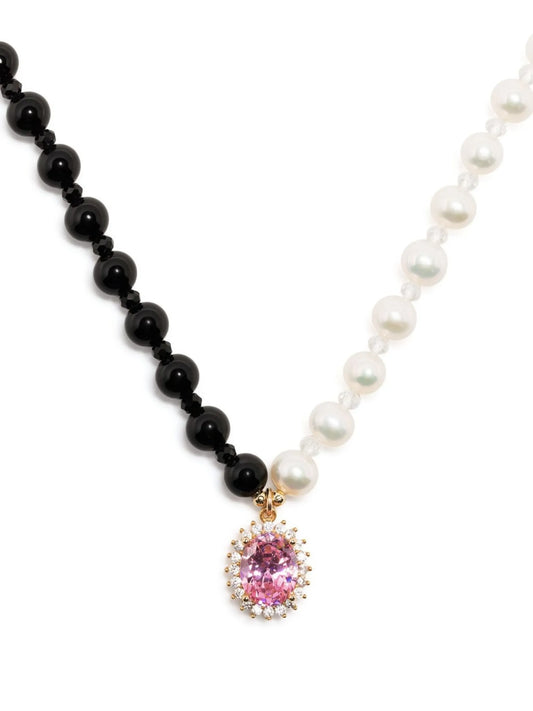 crystal-pendant pearl necklace