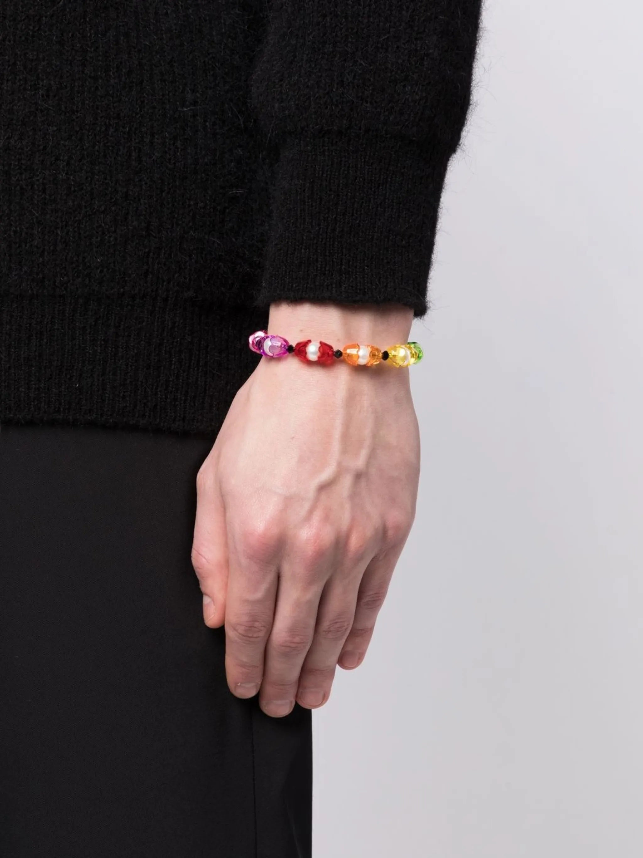 floral-motif bead-embellished bracelet