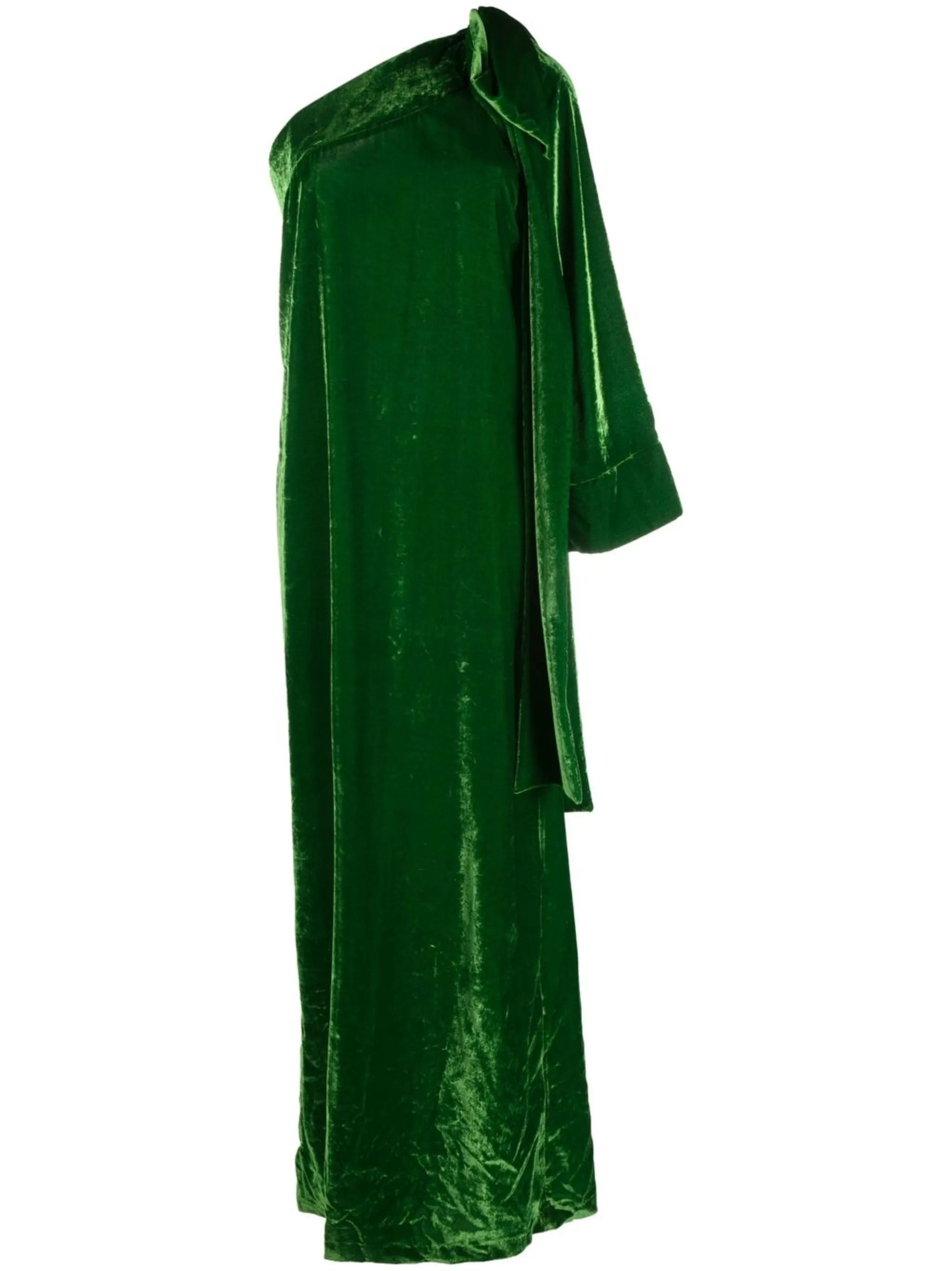 Nel one-shoulder bow-appliqué velvet gown