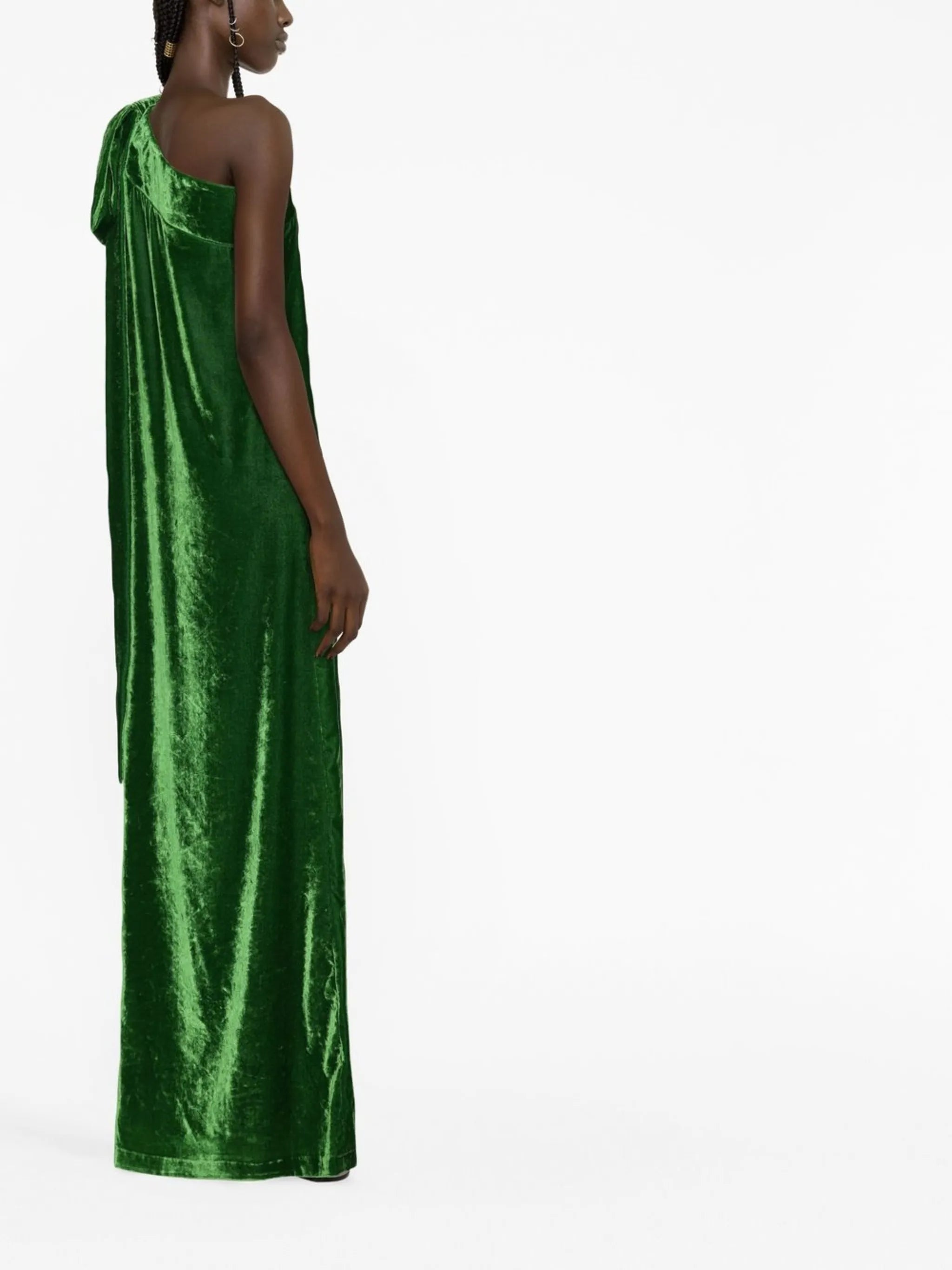 Nel one-shoulder bow-appliqué velvet gown