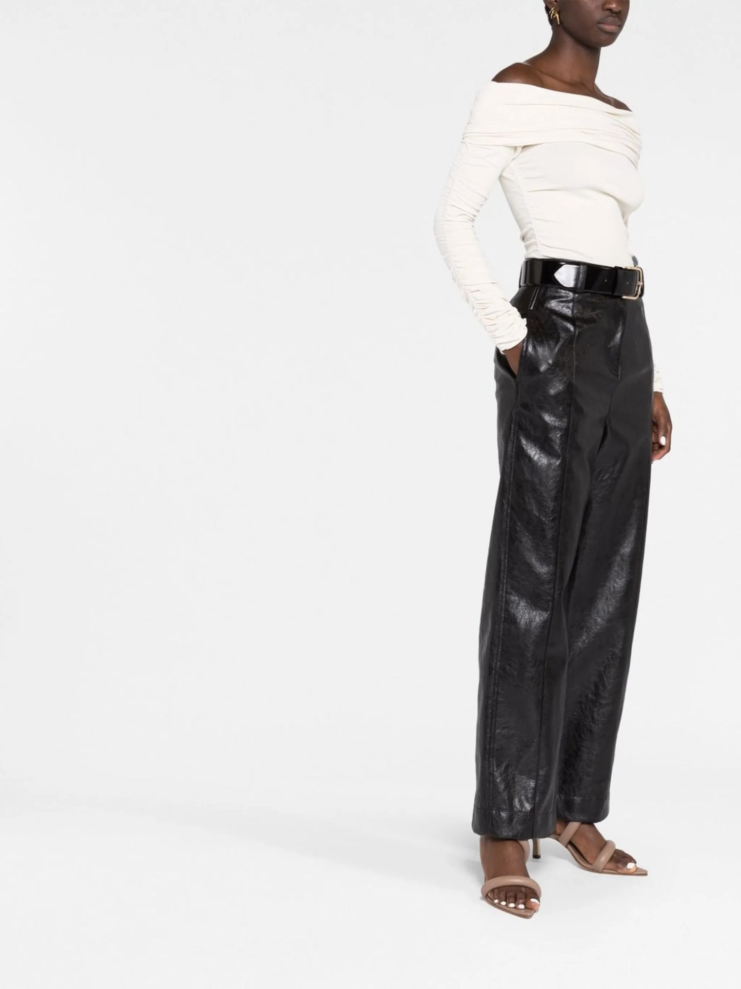 wide-leg faux leather trousers