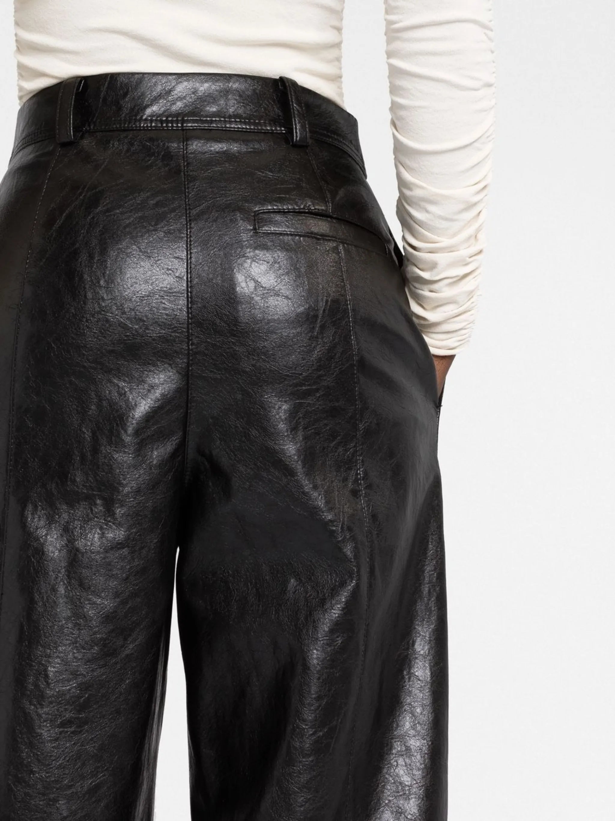wide-leg faux leather trousers