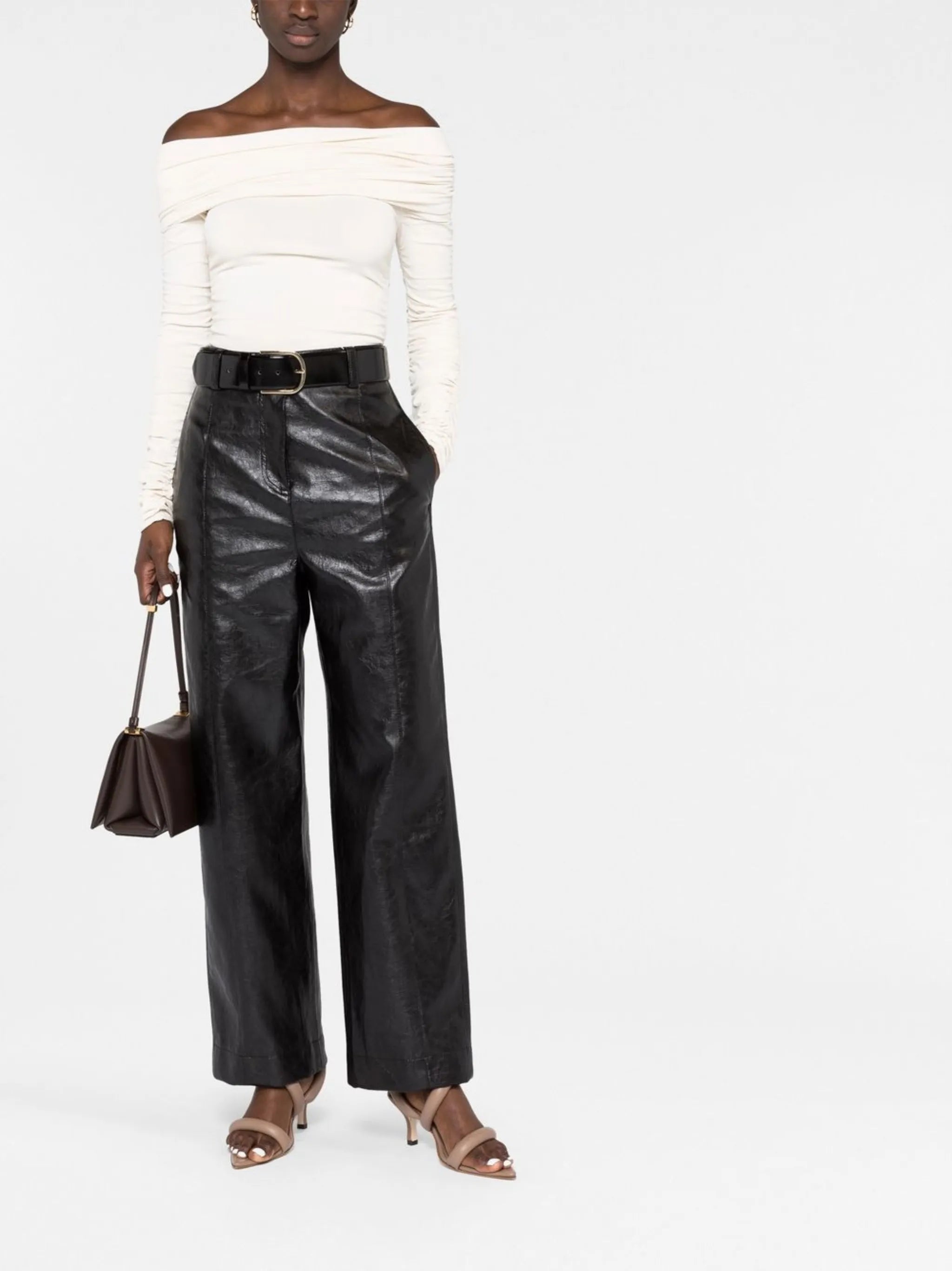 wide-leg faux leather trousers