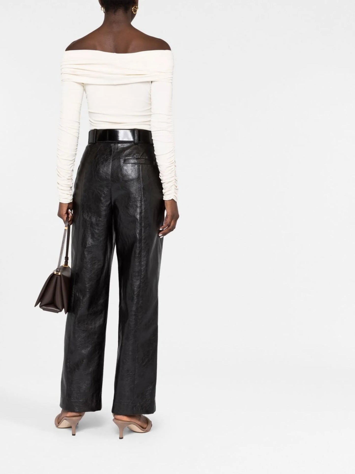 wide-leg faux leather trousers