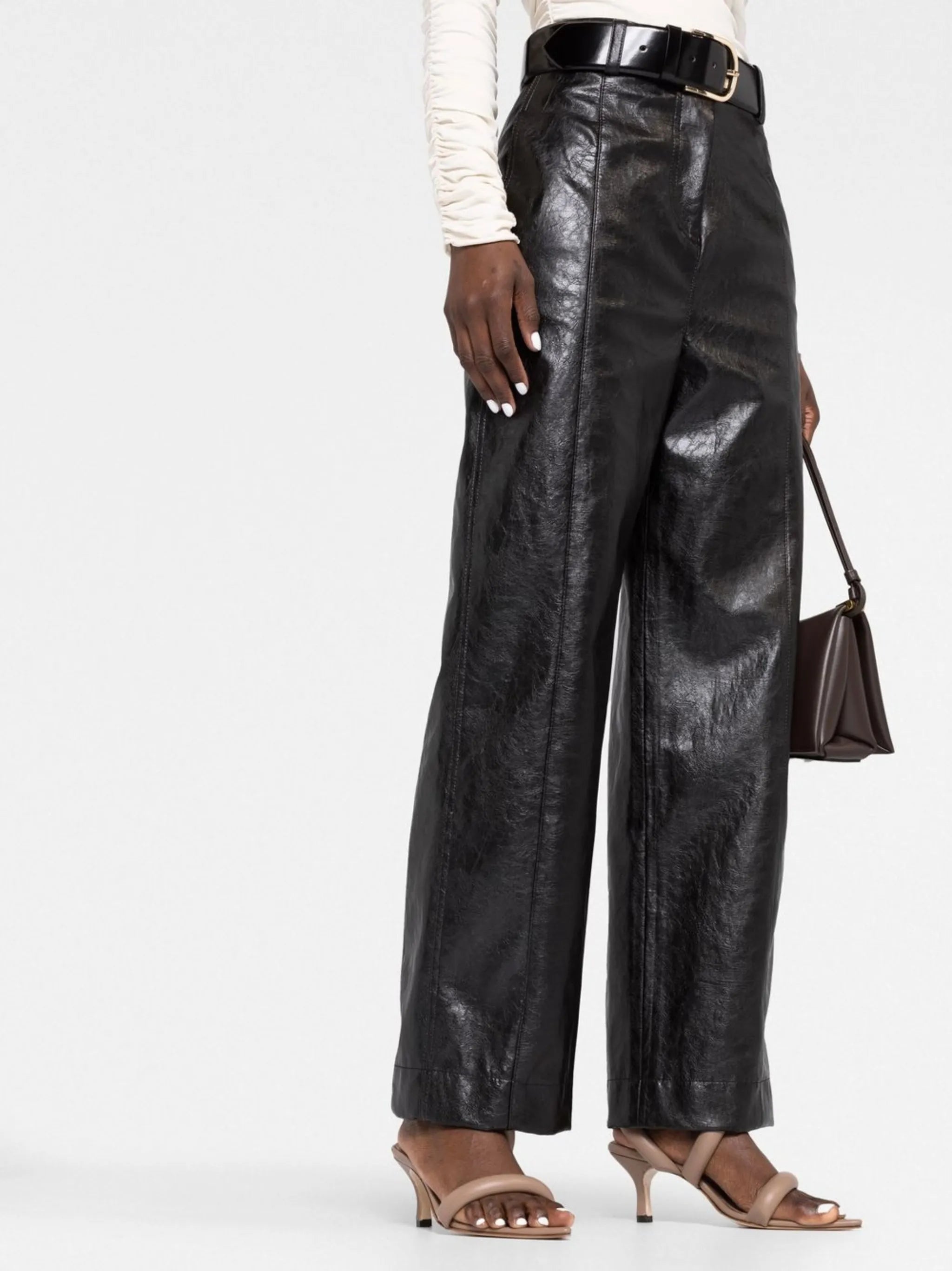 wide-leg faux leather trousers