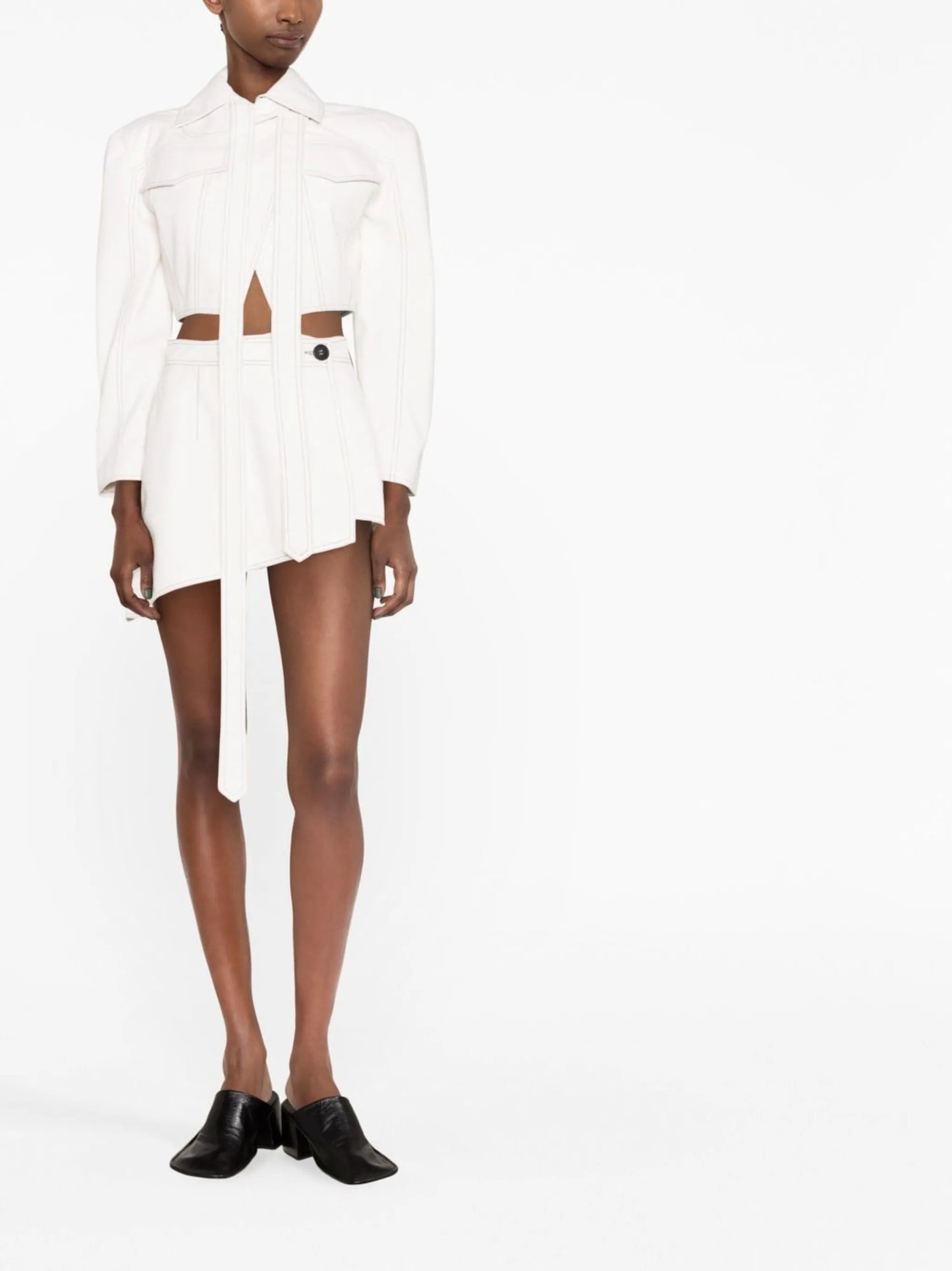contrast-stitch asymmetric miniskirt