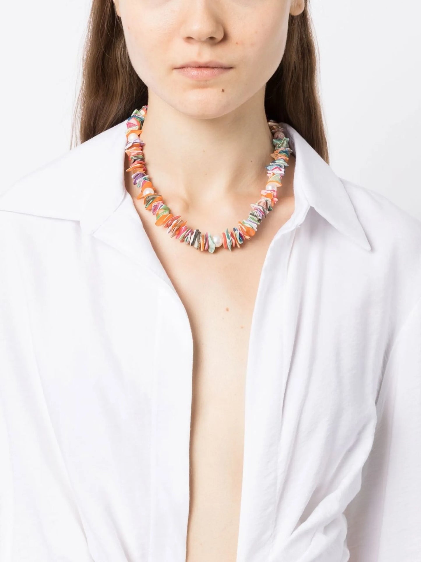 pearl rainbow shell bead necklace