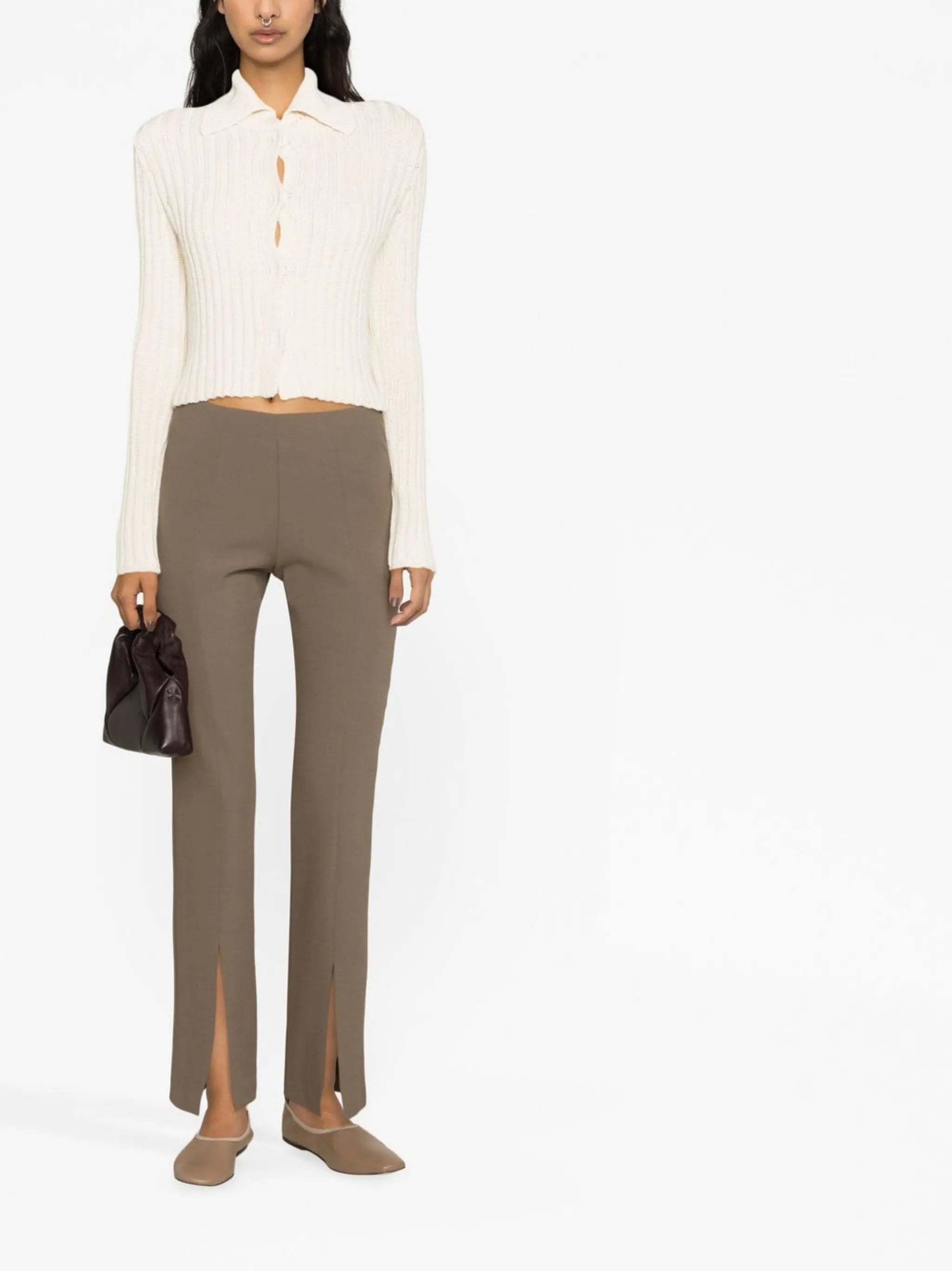 Brown Slit Detail Slim Fit Trousers