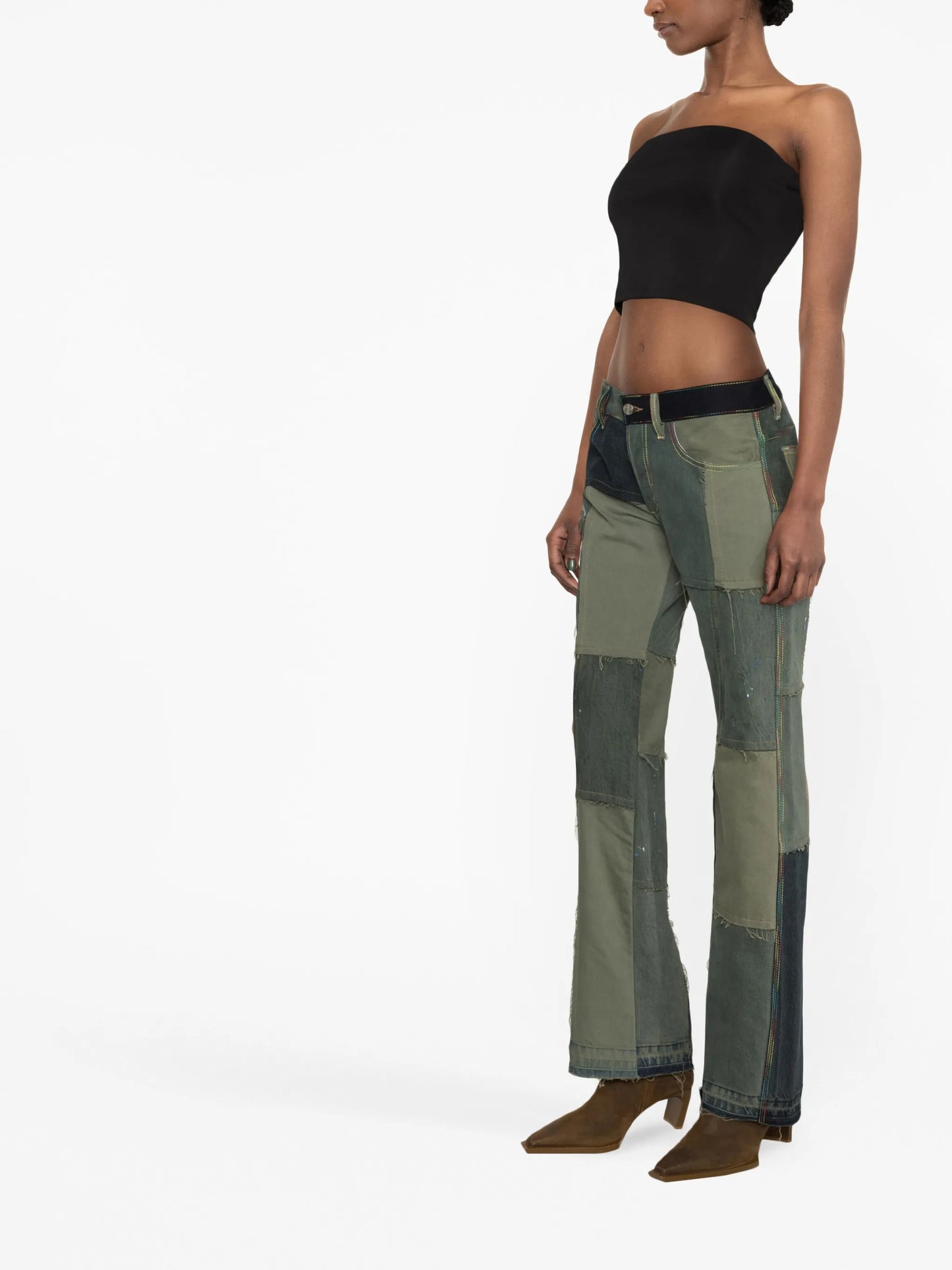patchwork-design straight-leg jeans