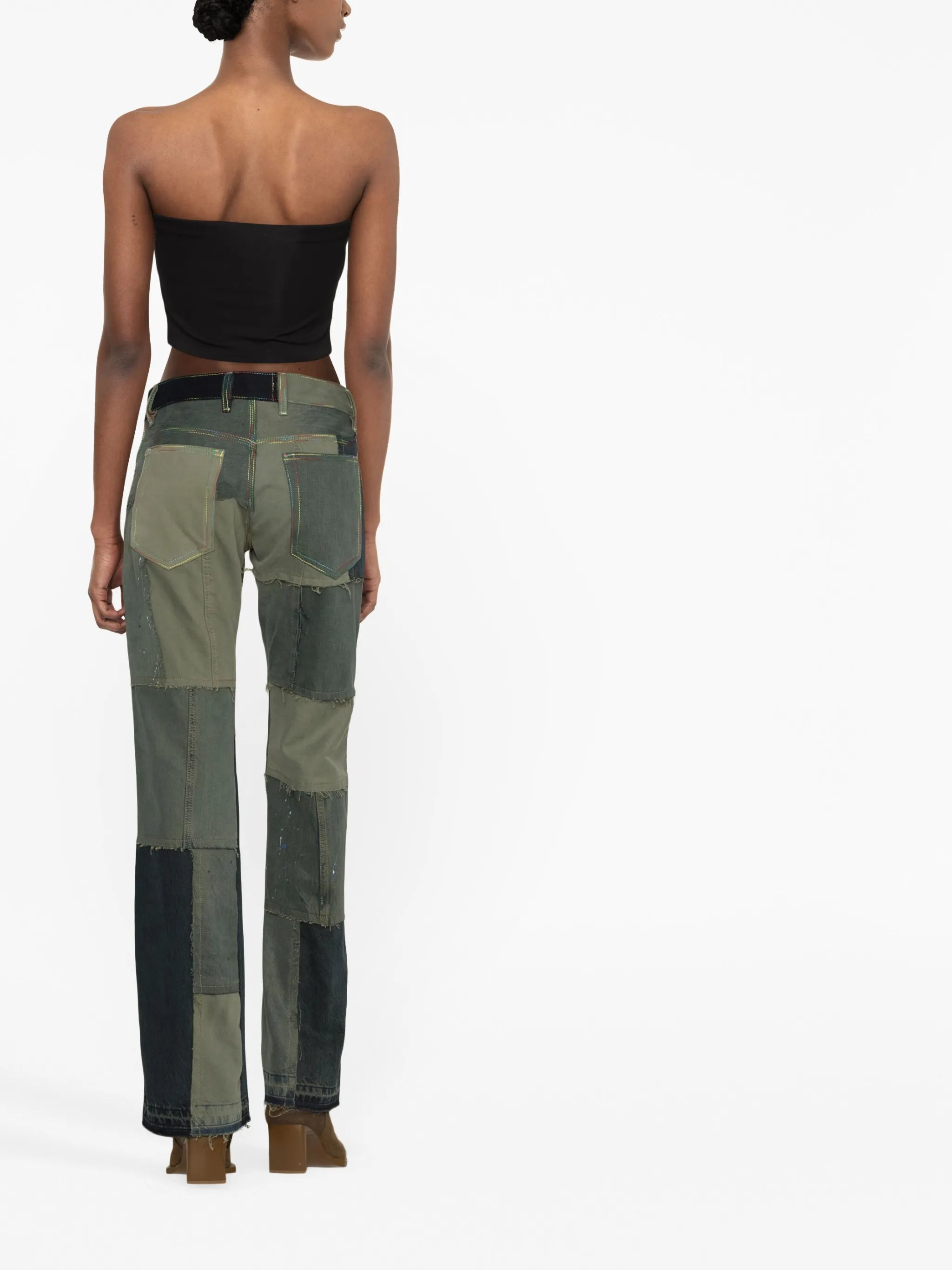 patchwork-design straight-leg jeans