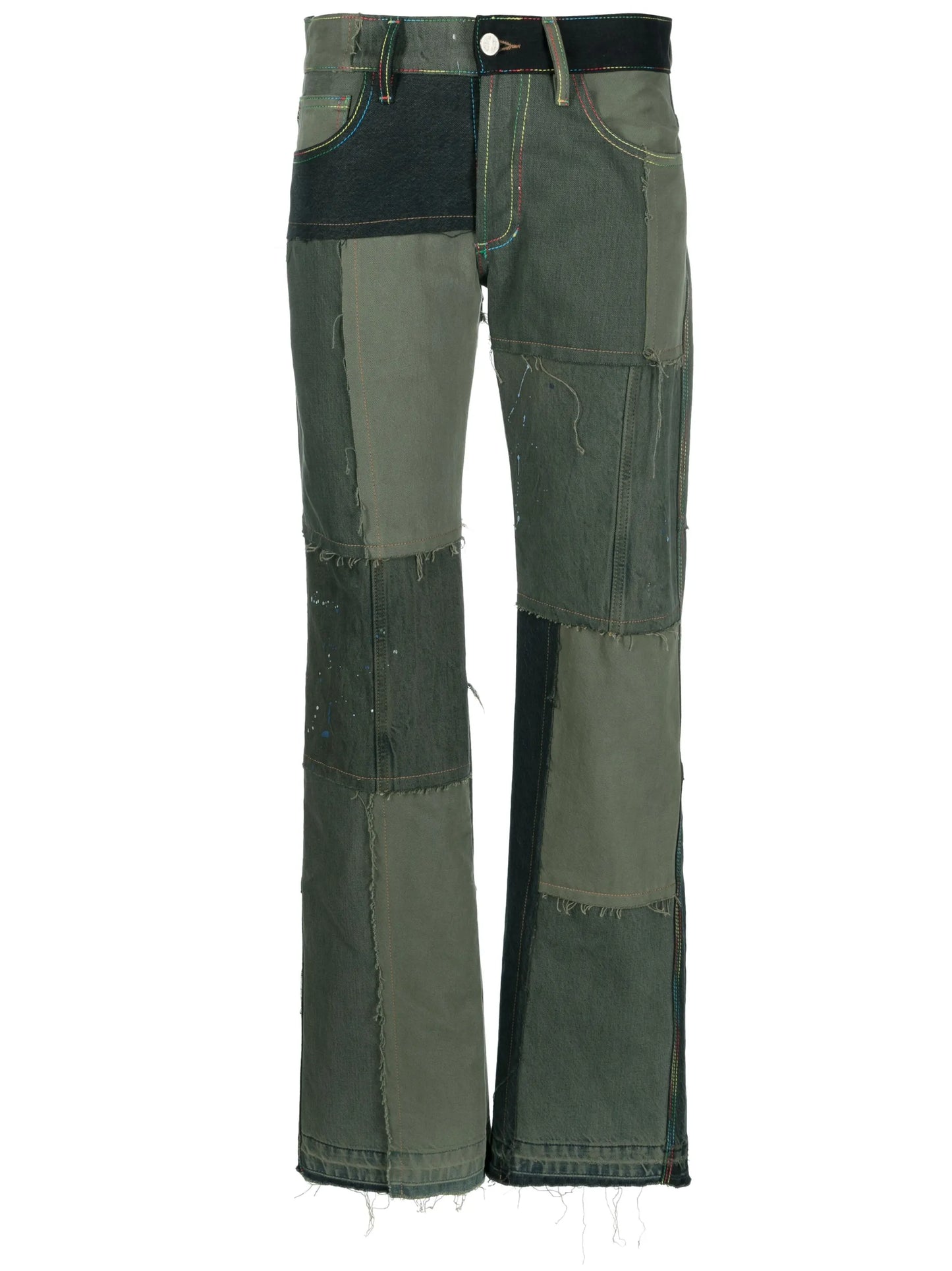 patchwork-design straight-leg jeans