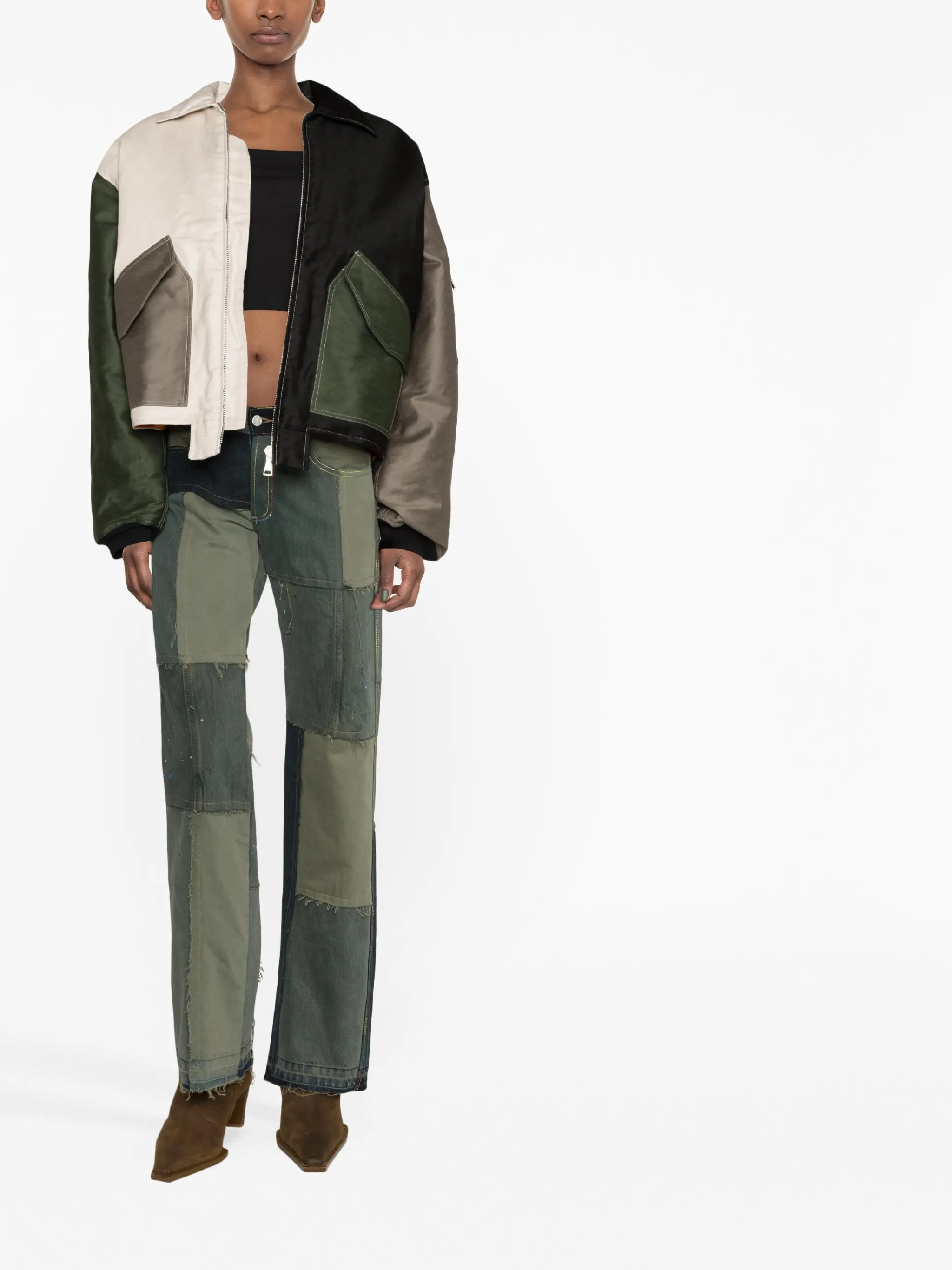 patchwork-design straight-leg jeans