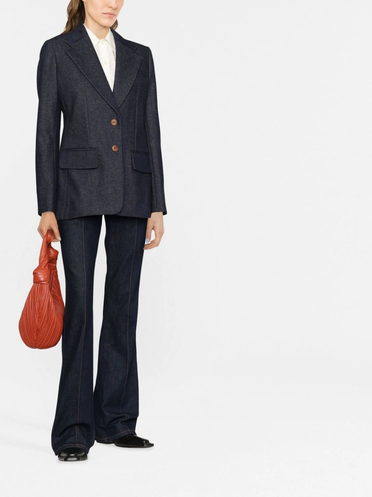 two-button denim blazer