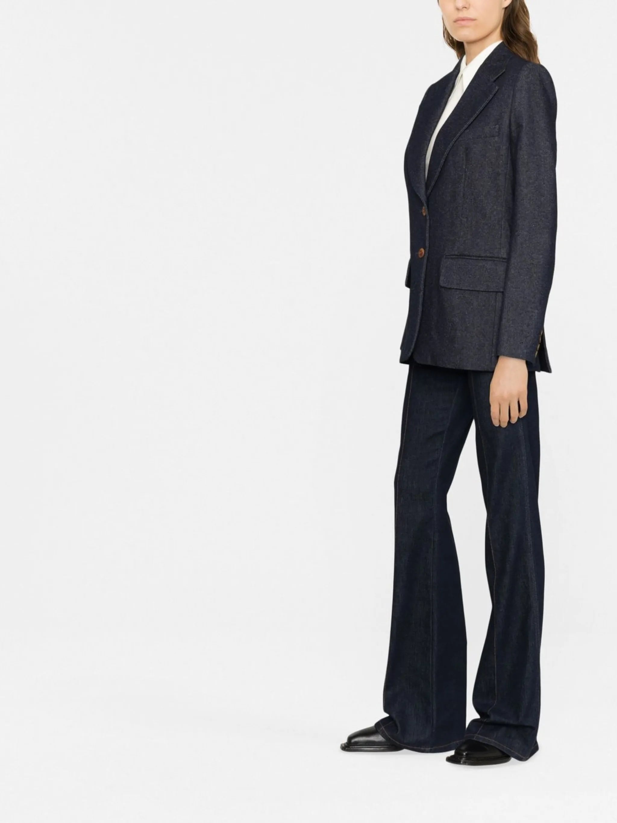 two-button denim blazer