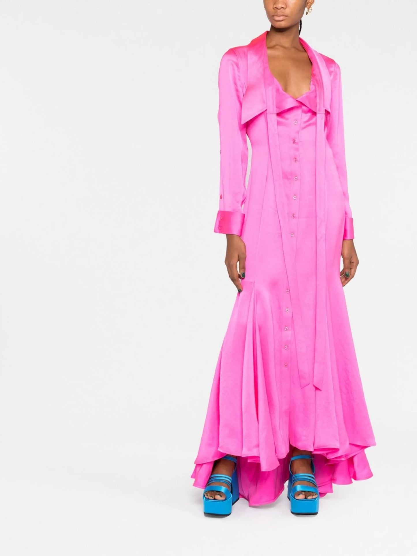 plunge-style flared maxi dress