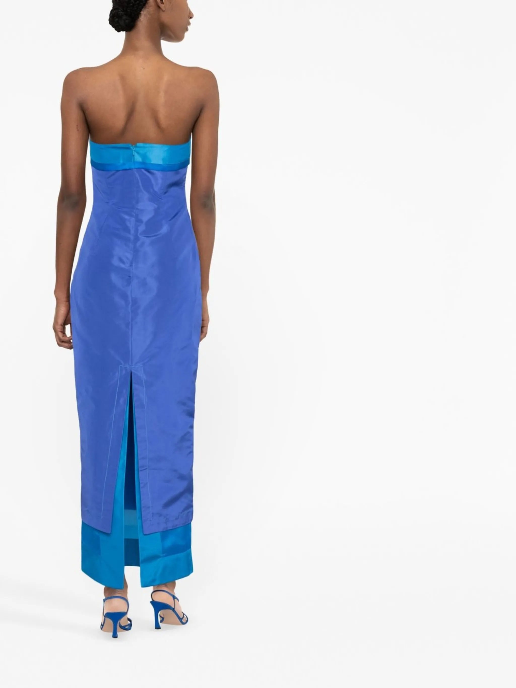 zip-detail strapless maxi dress