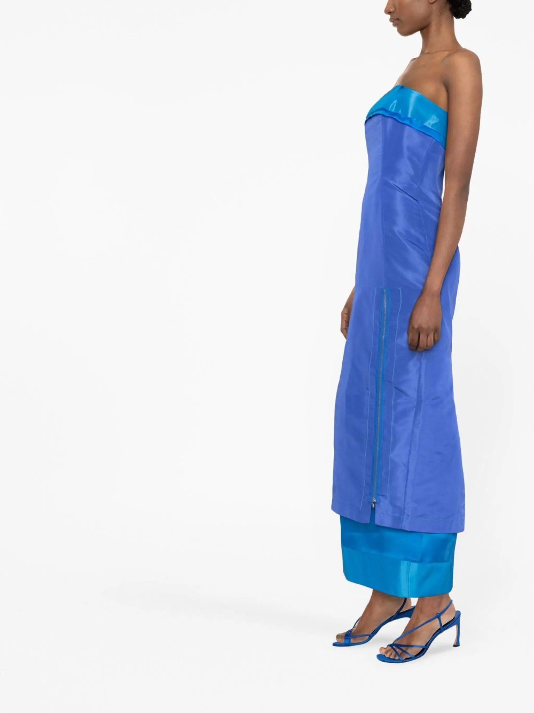zip-detail strapless maxi dress