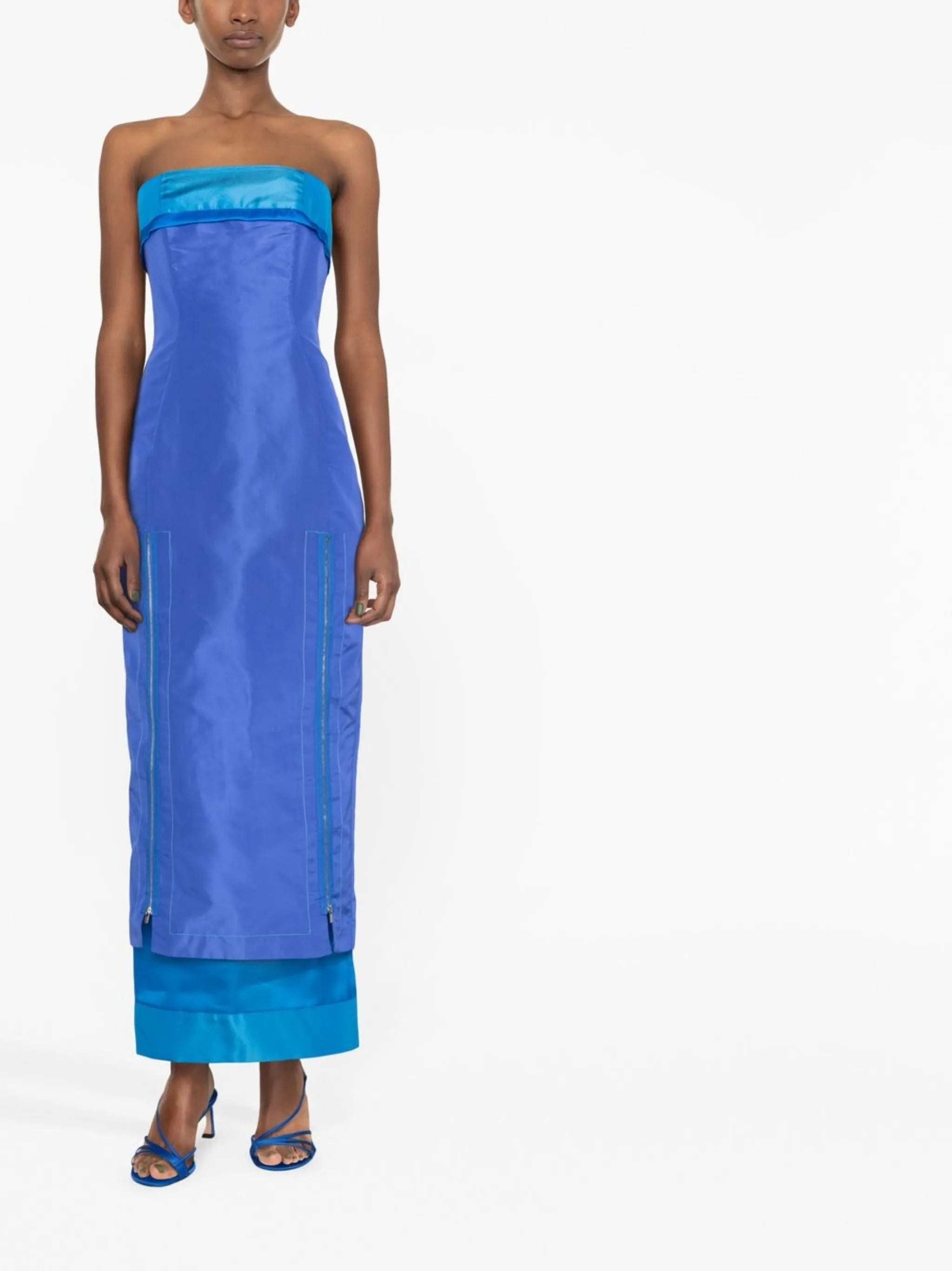 zip-detail strapless maxi dress