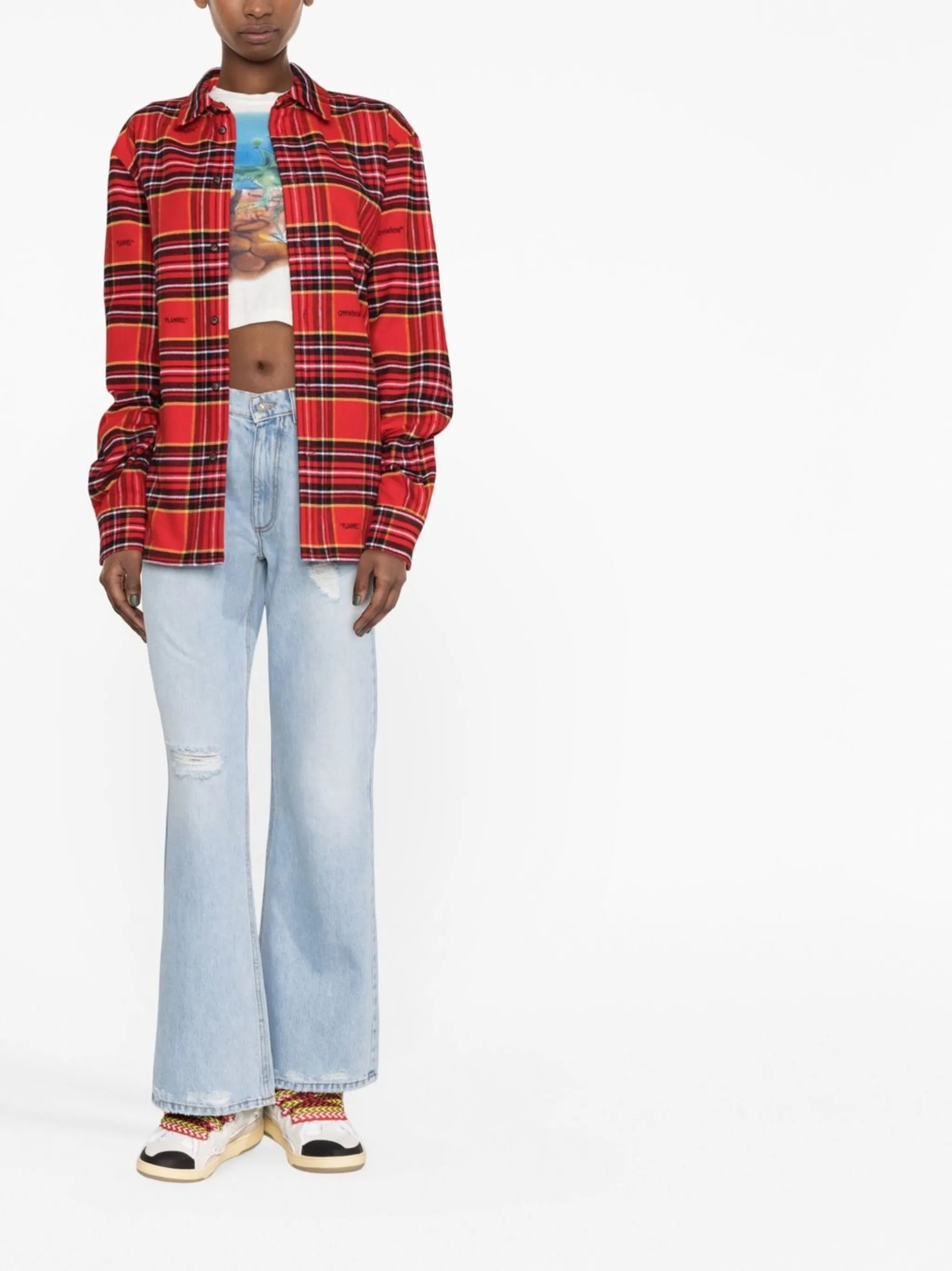 distressed-effect flared jeans